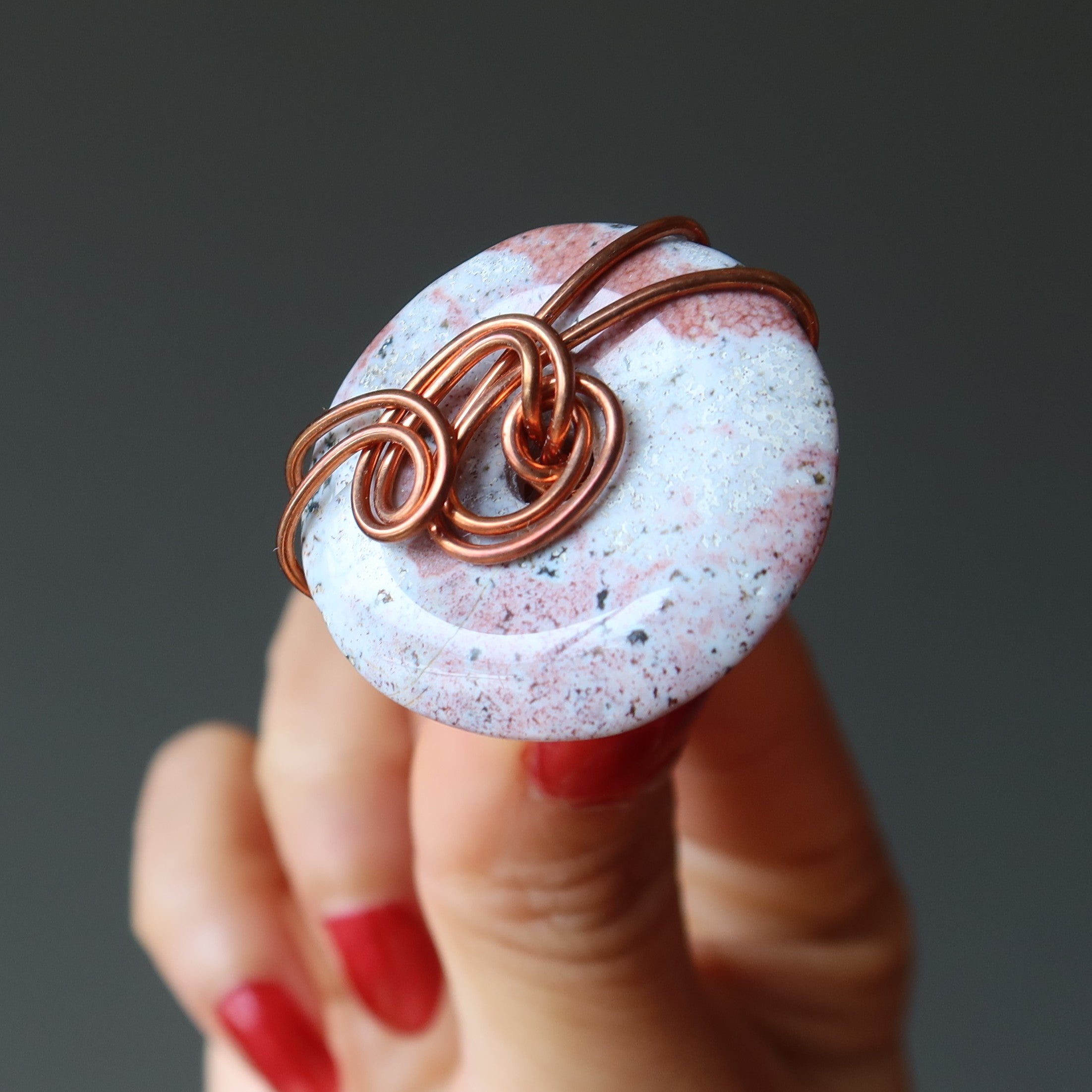 Pink Jasper Ring Sprinkled Donut Copper Size 5.75