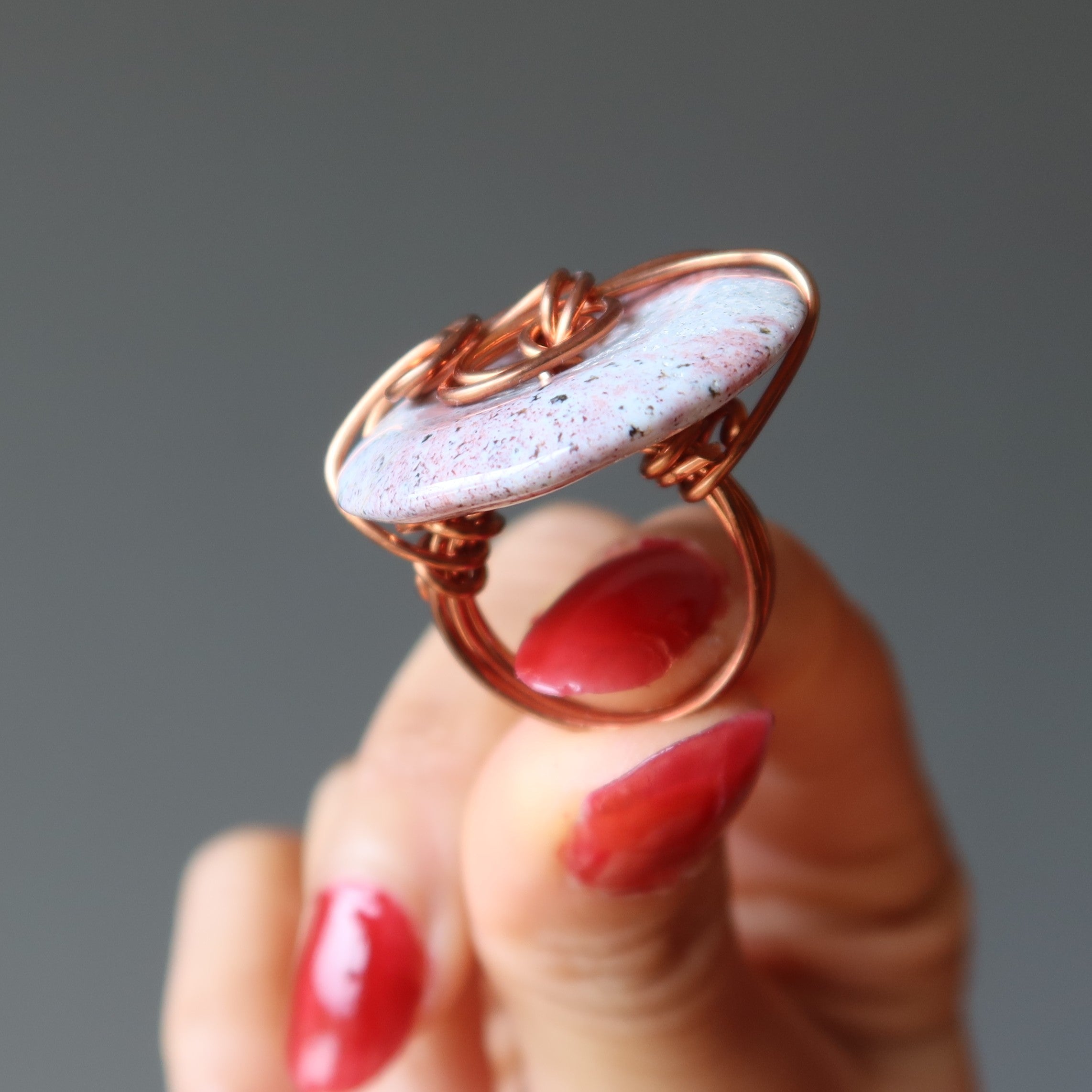 Pink Jasper Ring Sprinkled Donut Copper Size 5.75