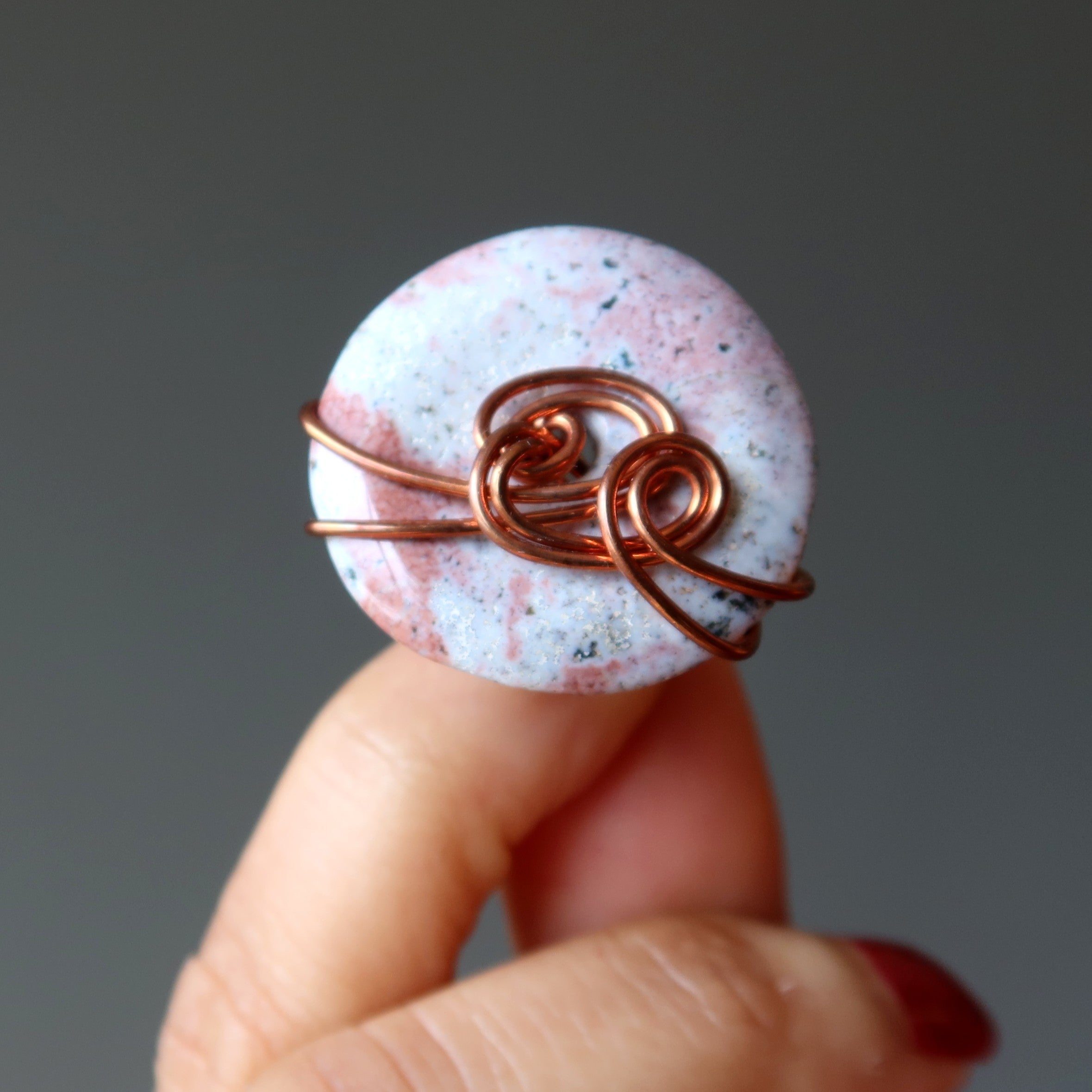 Pink Jasper Ring Sprinkled Donut Copper Size 5.75