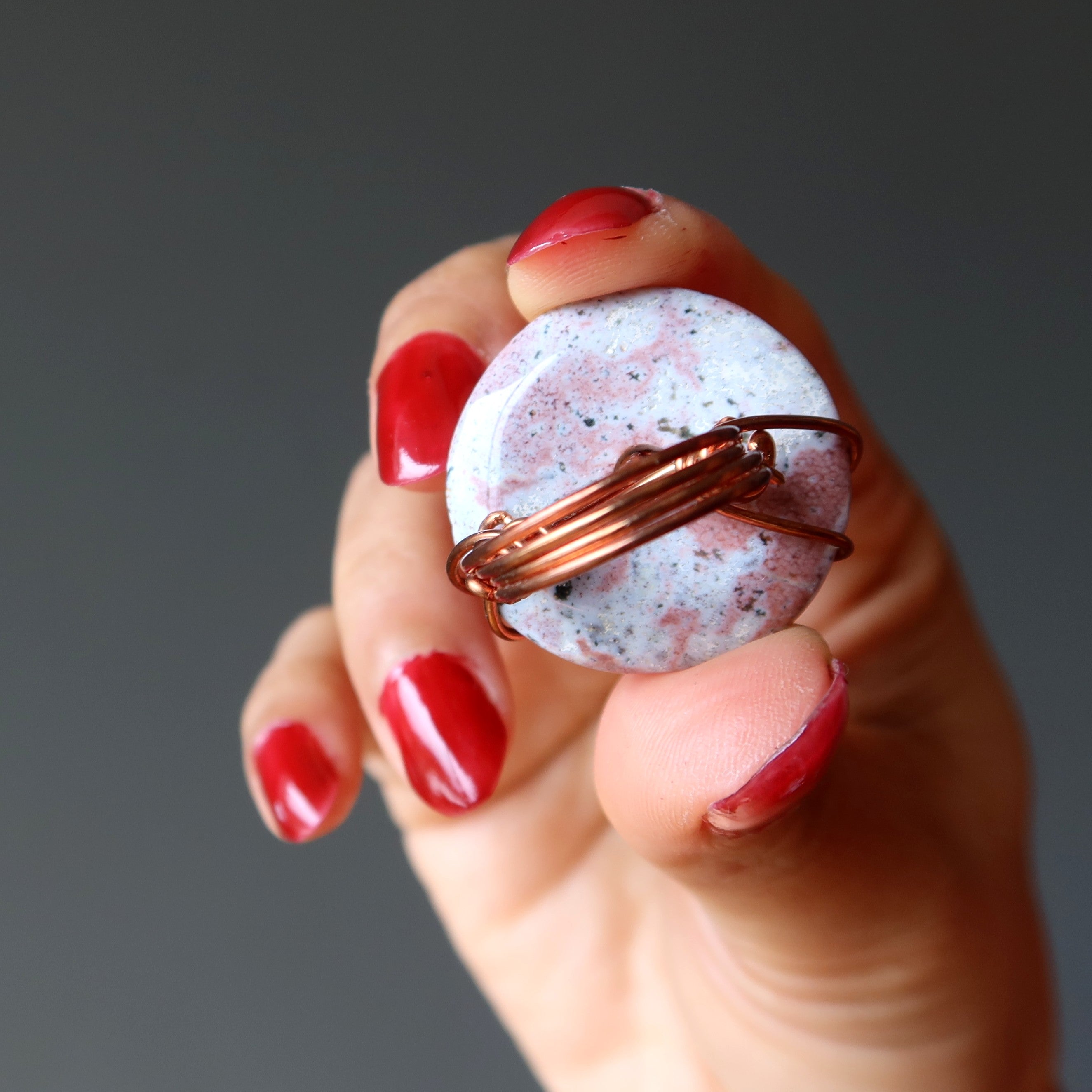 Pink Jasper Ring Sprinkled Donut Copper Size 5.75