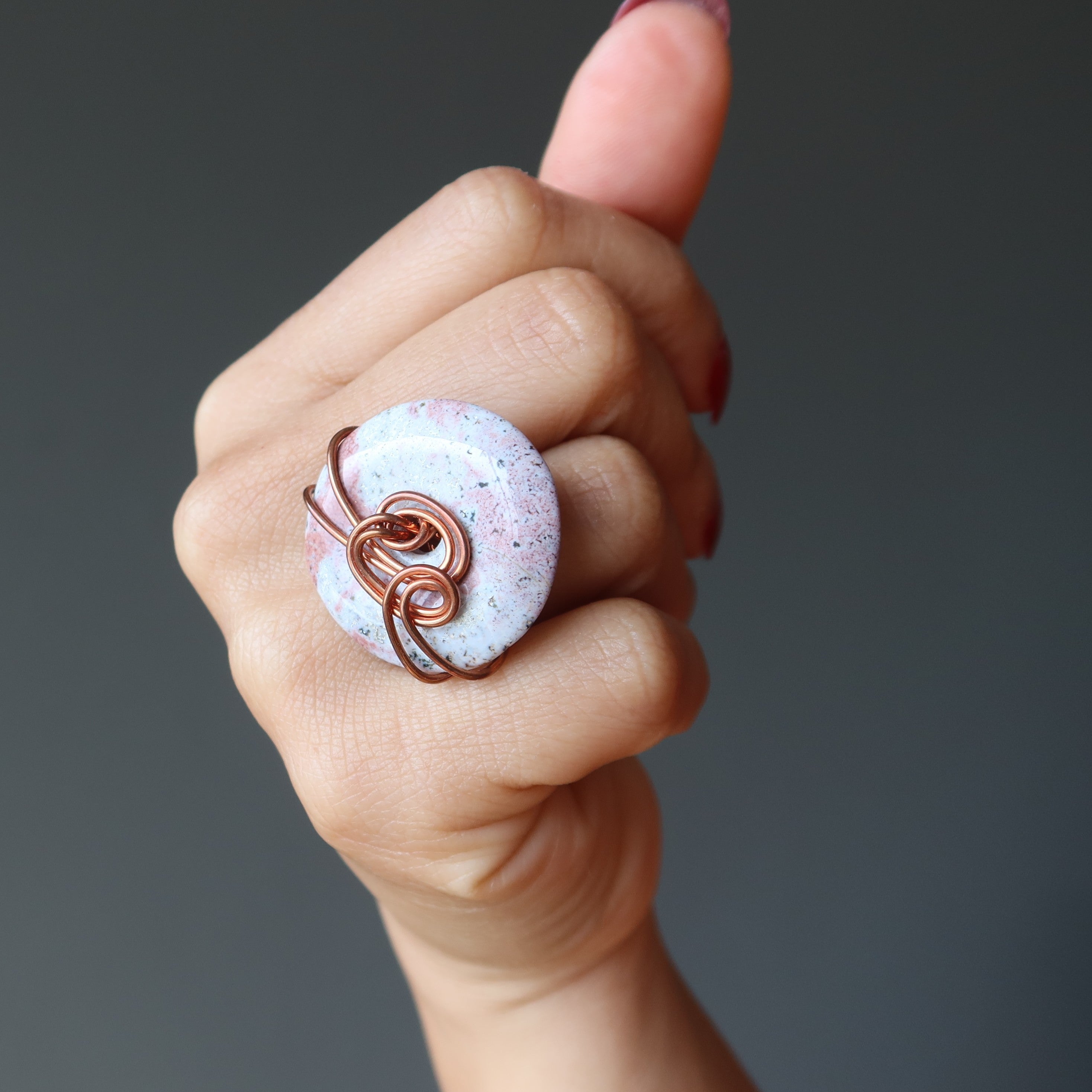 Pink Jasper Ring Sprinkled Donut Copper Size 5.75