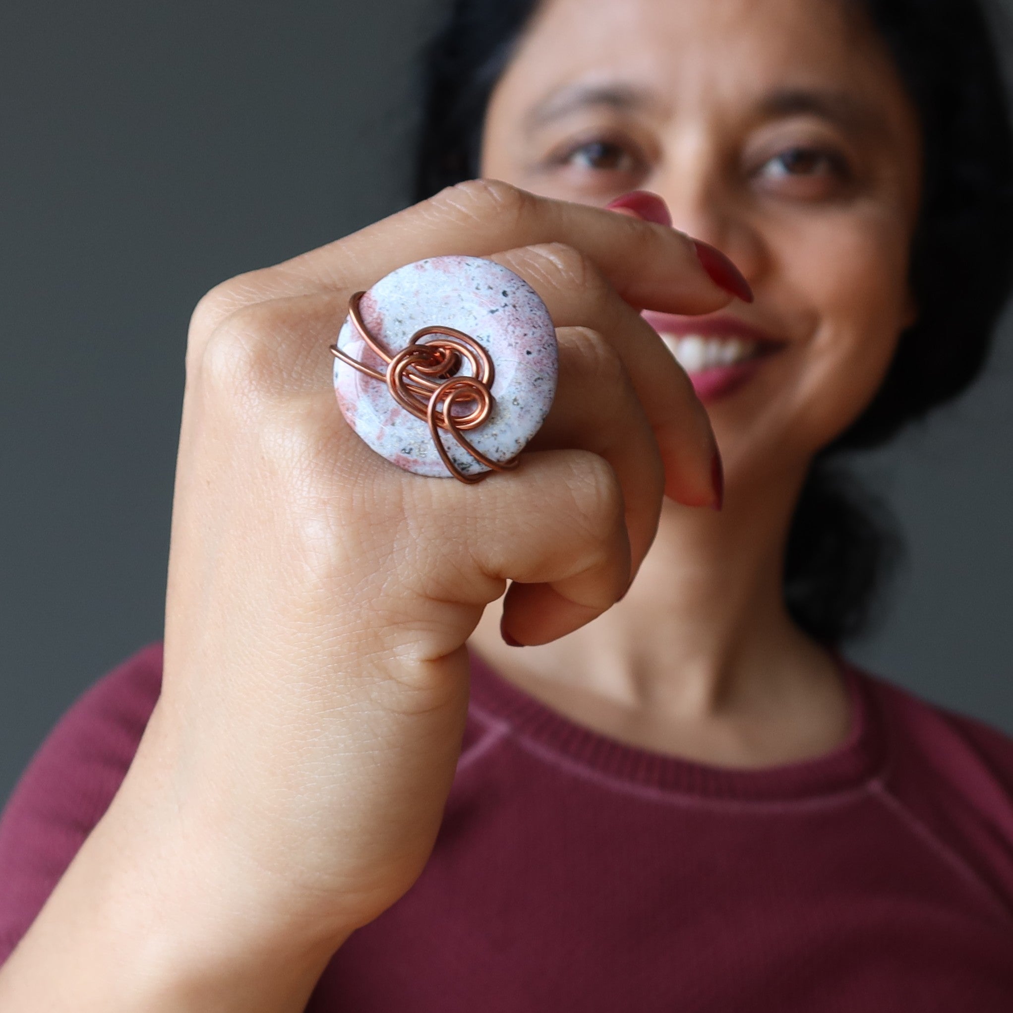 Pink Jasper Ring Sprinkled Donut Copper Size 5.75