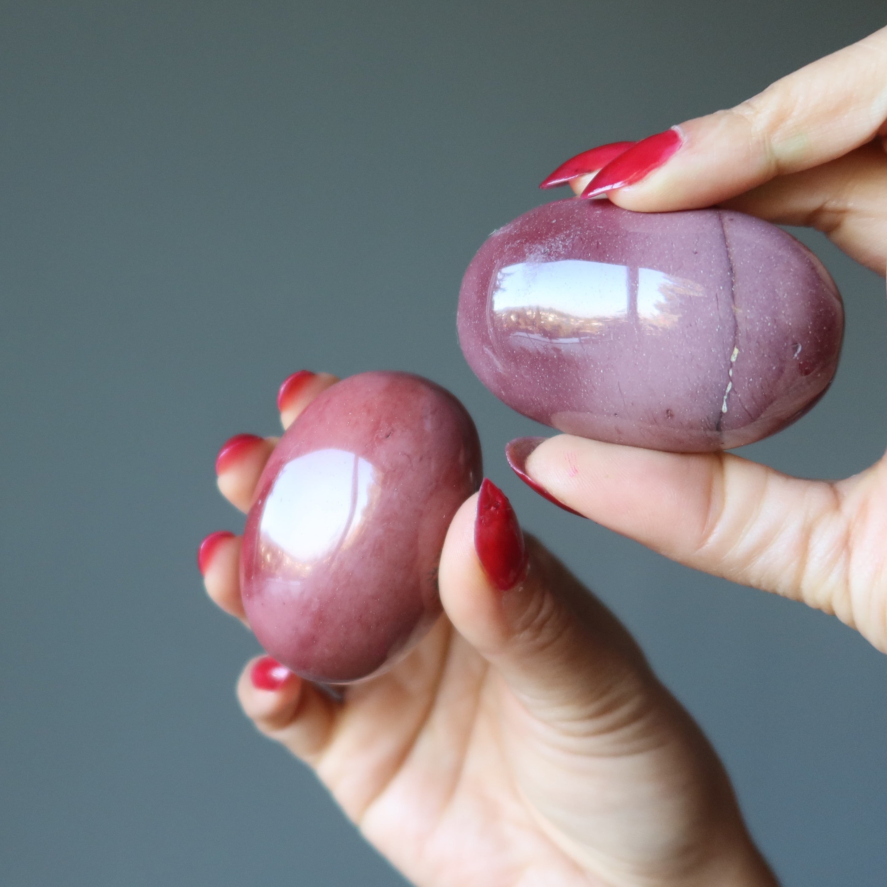 Mookaite Jasper Polished Stone Pair of Pink Red Oval Dome Crystals