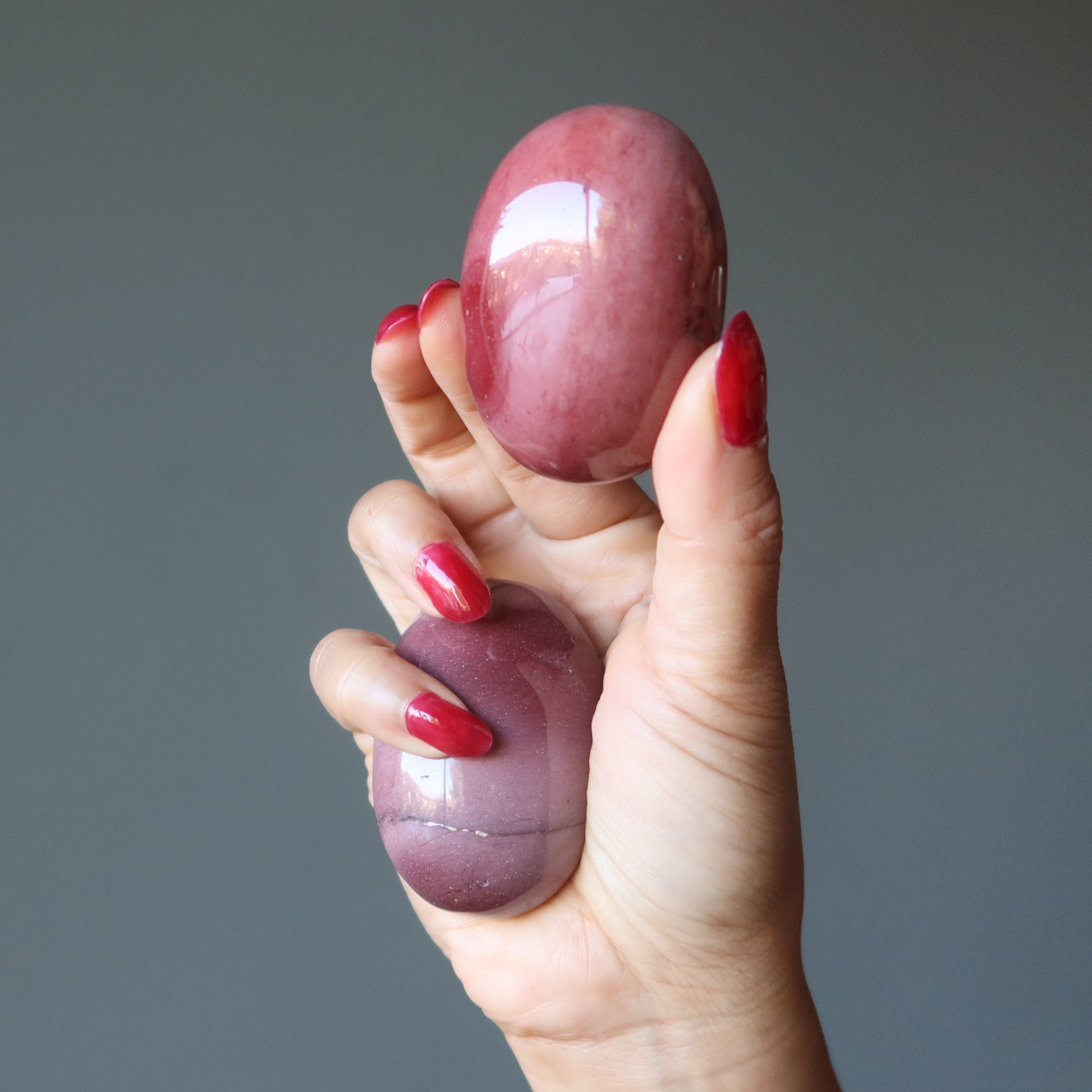 Mookaite Jasper Polished Stone Pair of Pink Red Oval Dome Crystals