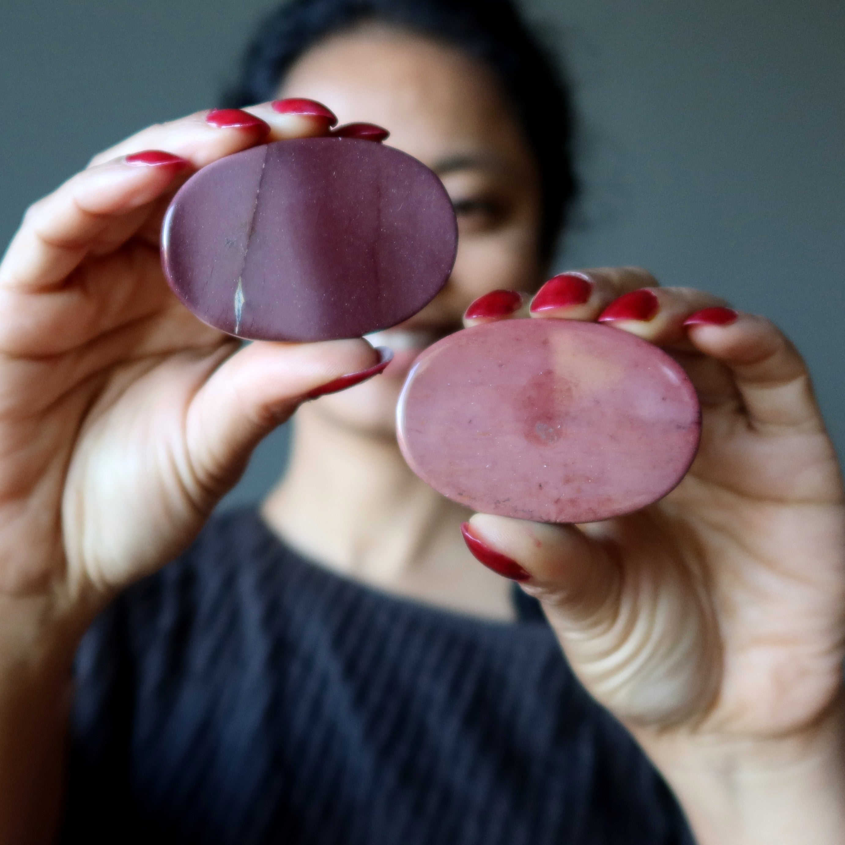 Mookaite Jasper Polished Stone Pair of Pink Red Oval Dome Crystals