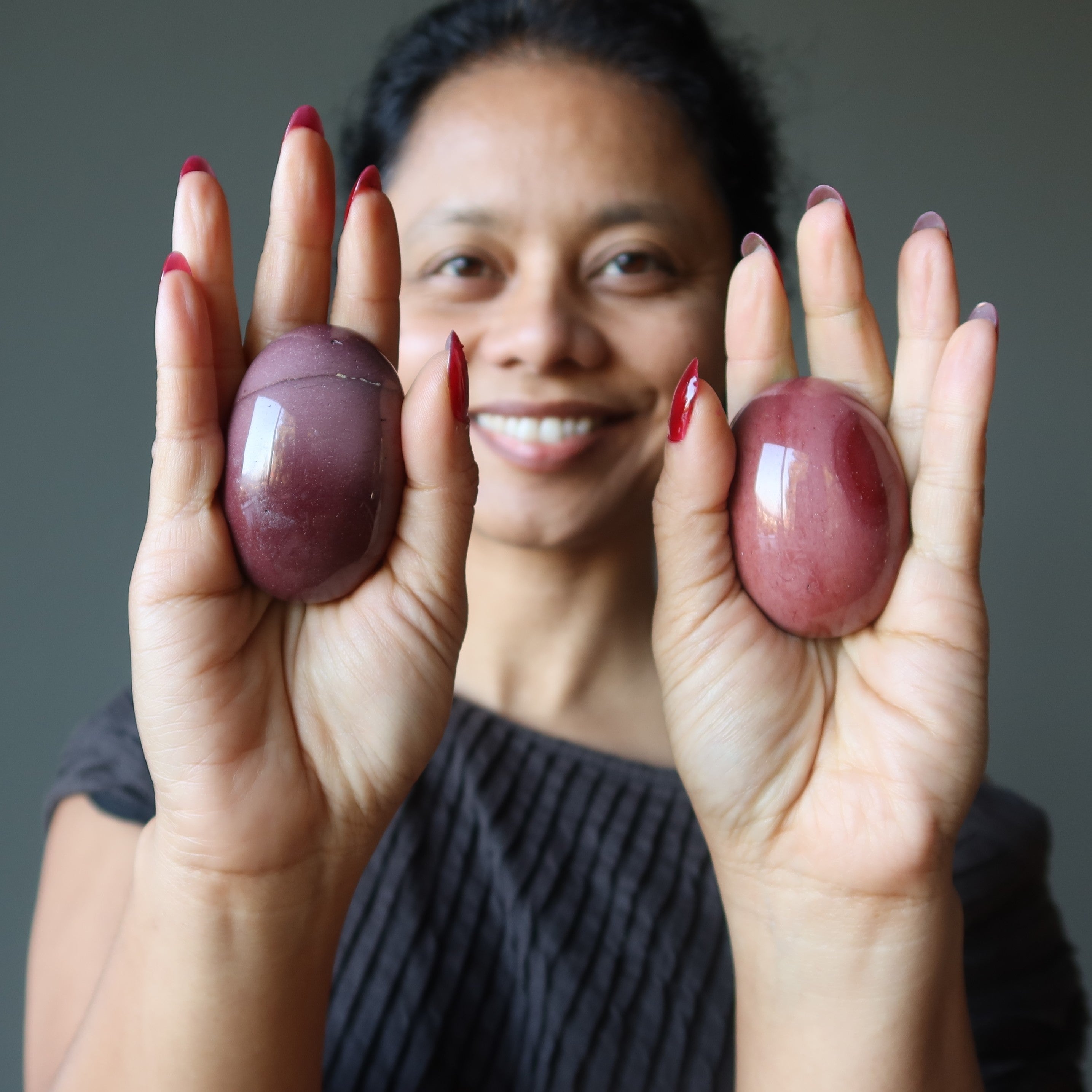 Mookaite Jasper Polished Stone Pair of Pink Red Oval Dome Crystals