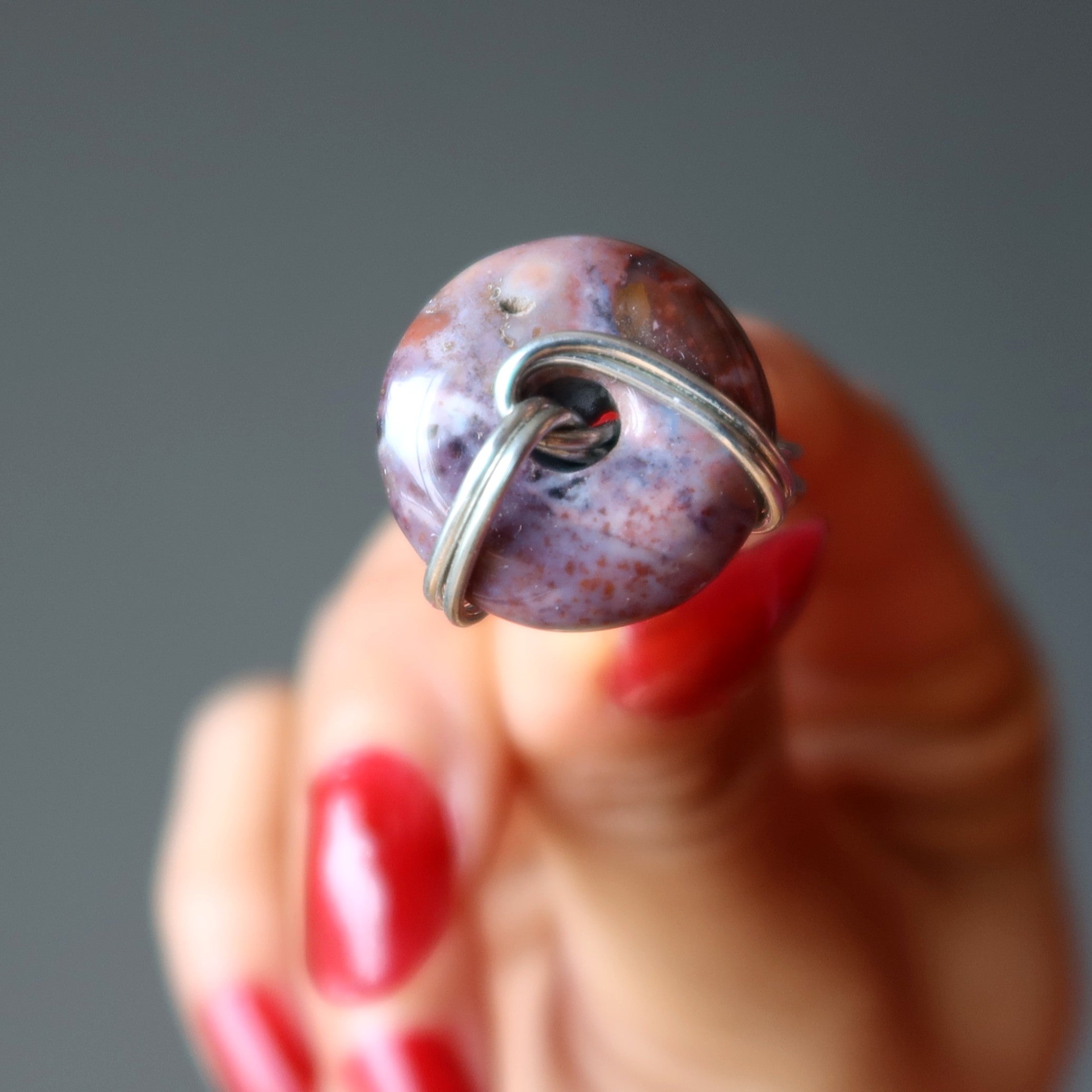 Bague en jaspe violet Combler le vide de mon âme Argent Taille 4.5