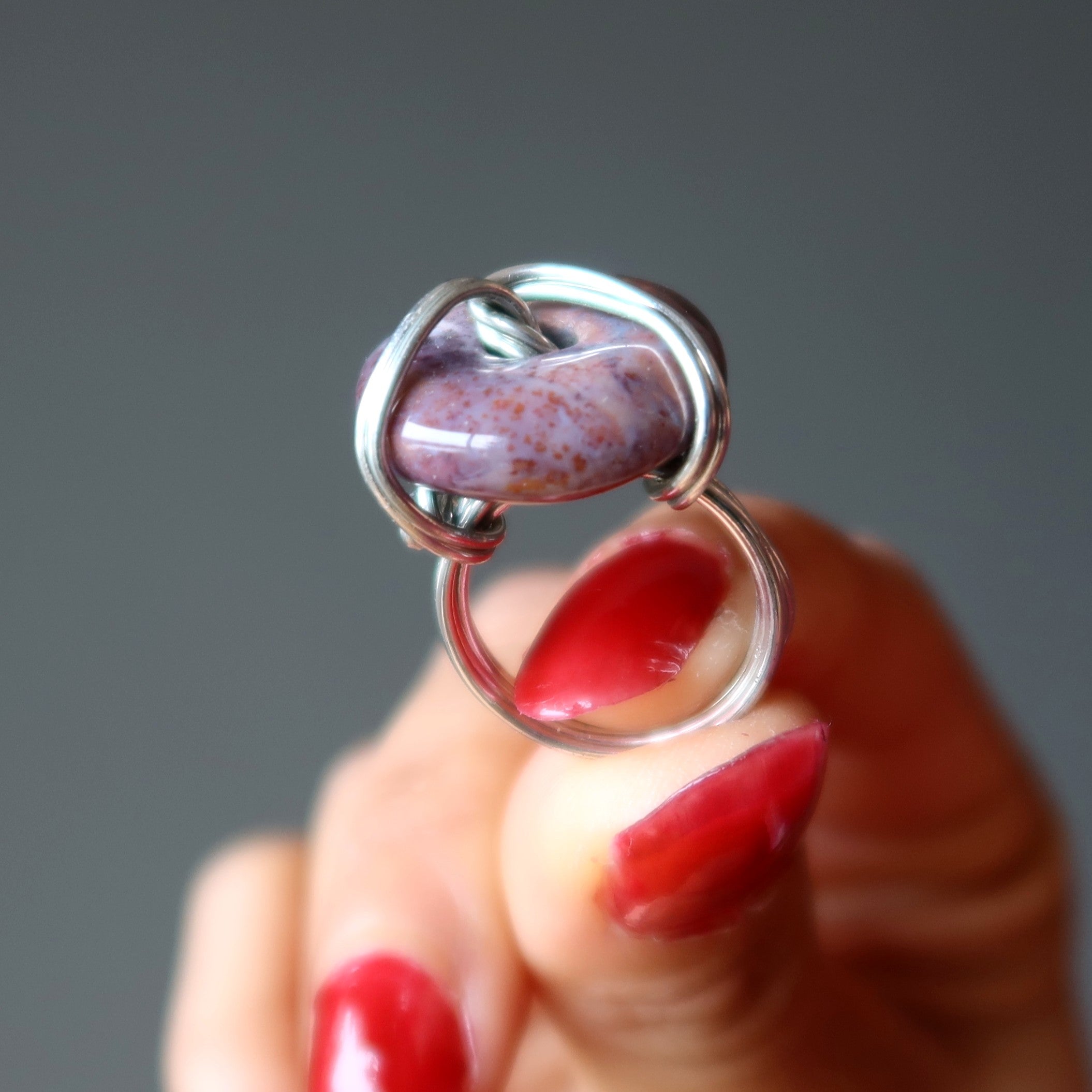 Bague en jaspe violet Combler le vide de mon âme Argent Taille 4.5
