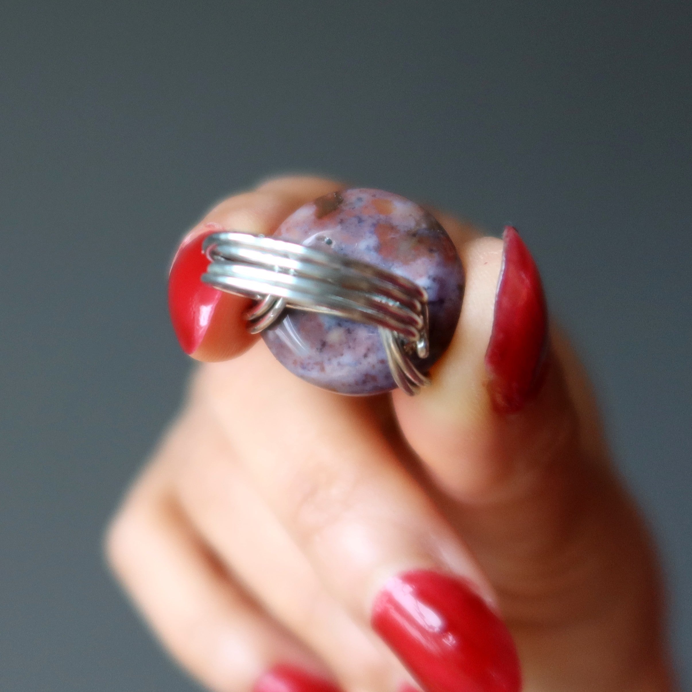 Bague en jaspe violet Combler le vide de mon âme Argent Taille 4.5