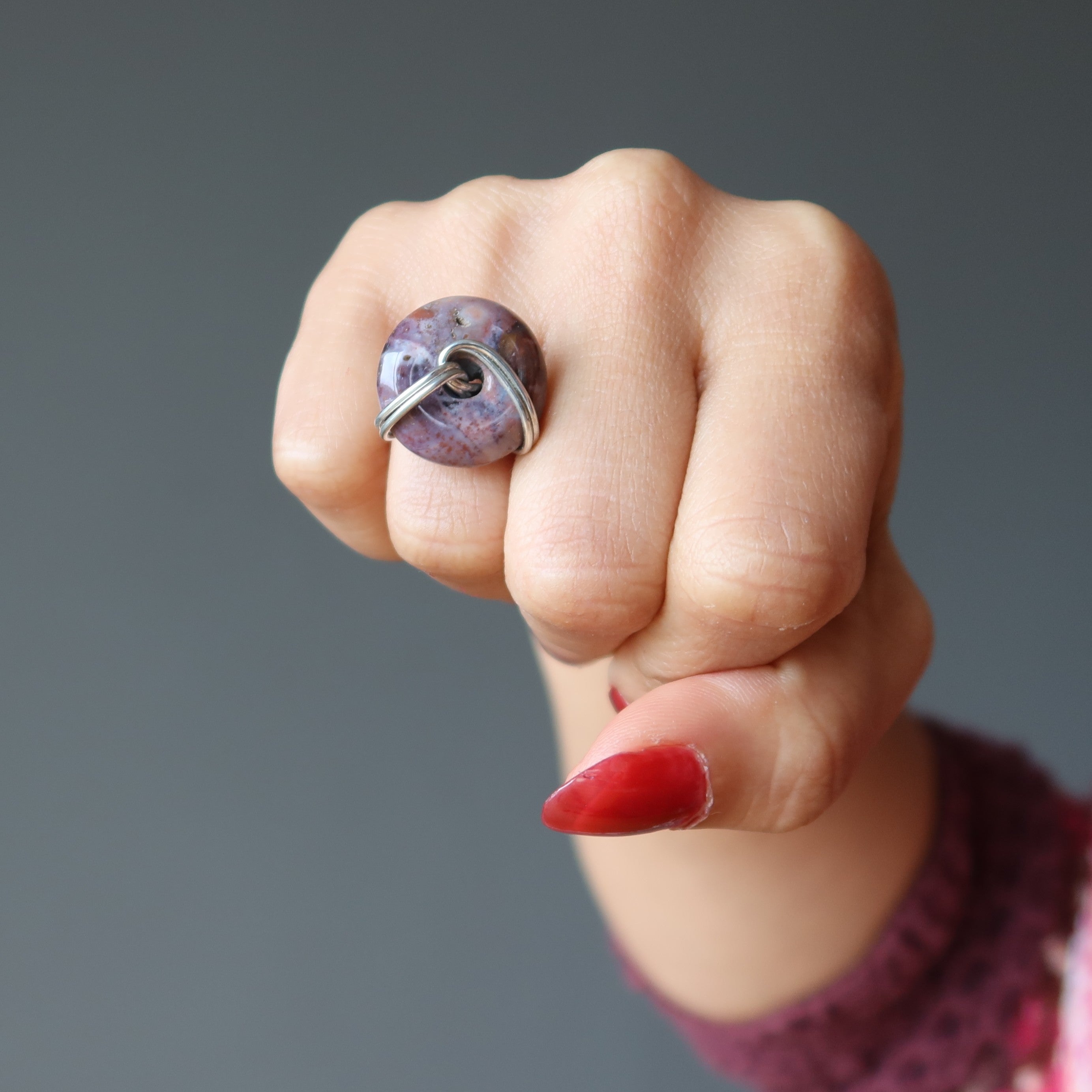 Bague en jaspe violet Combler le vide de mon âme Argent Taille 4.5
