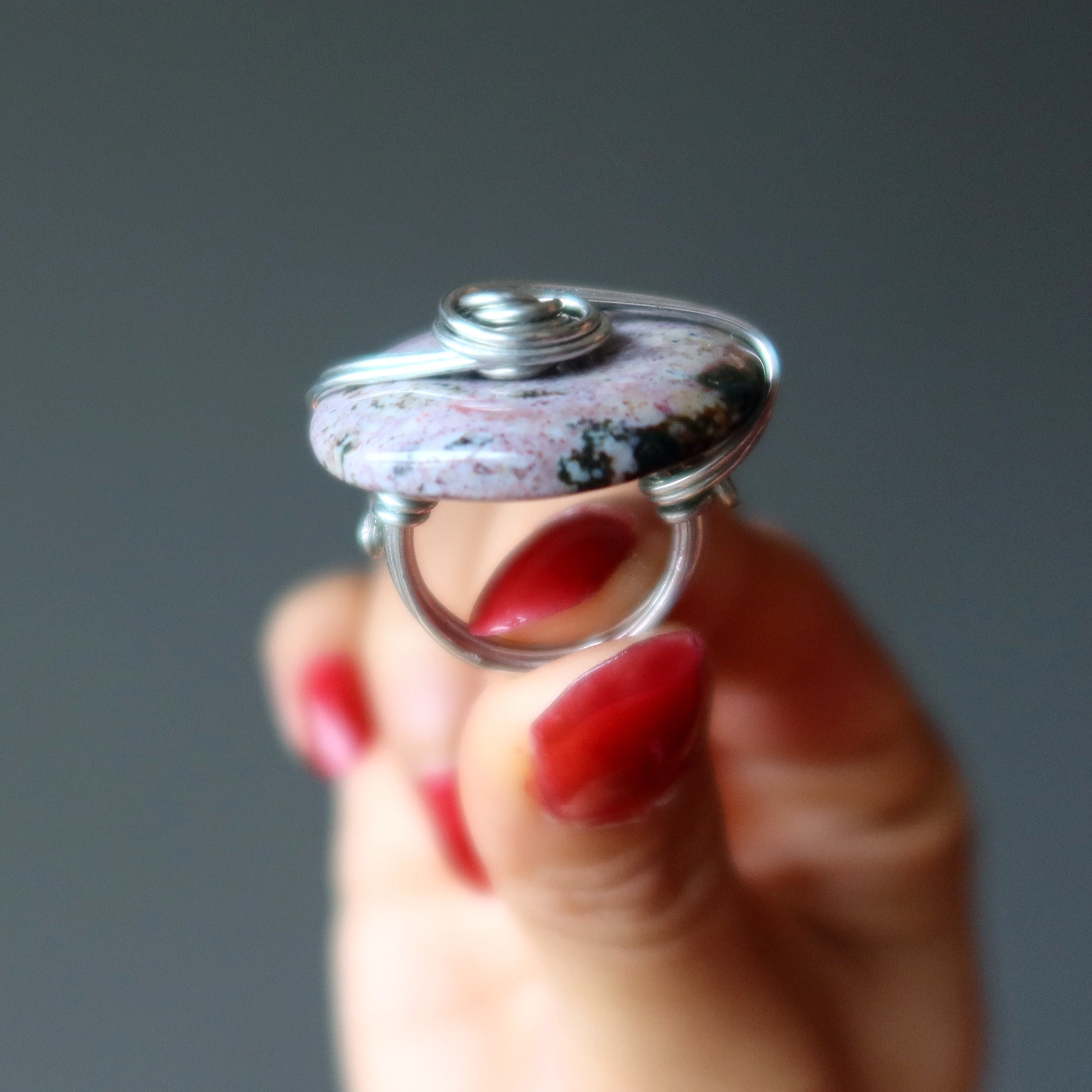 Purple Jasper Ring Amazing Original Silver Wire Size 6.0