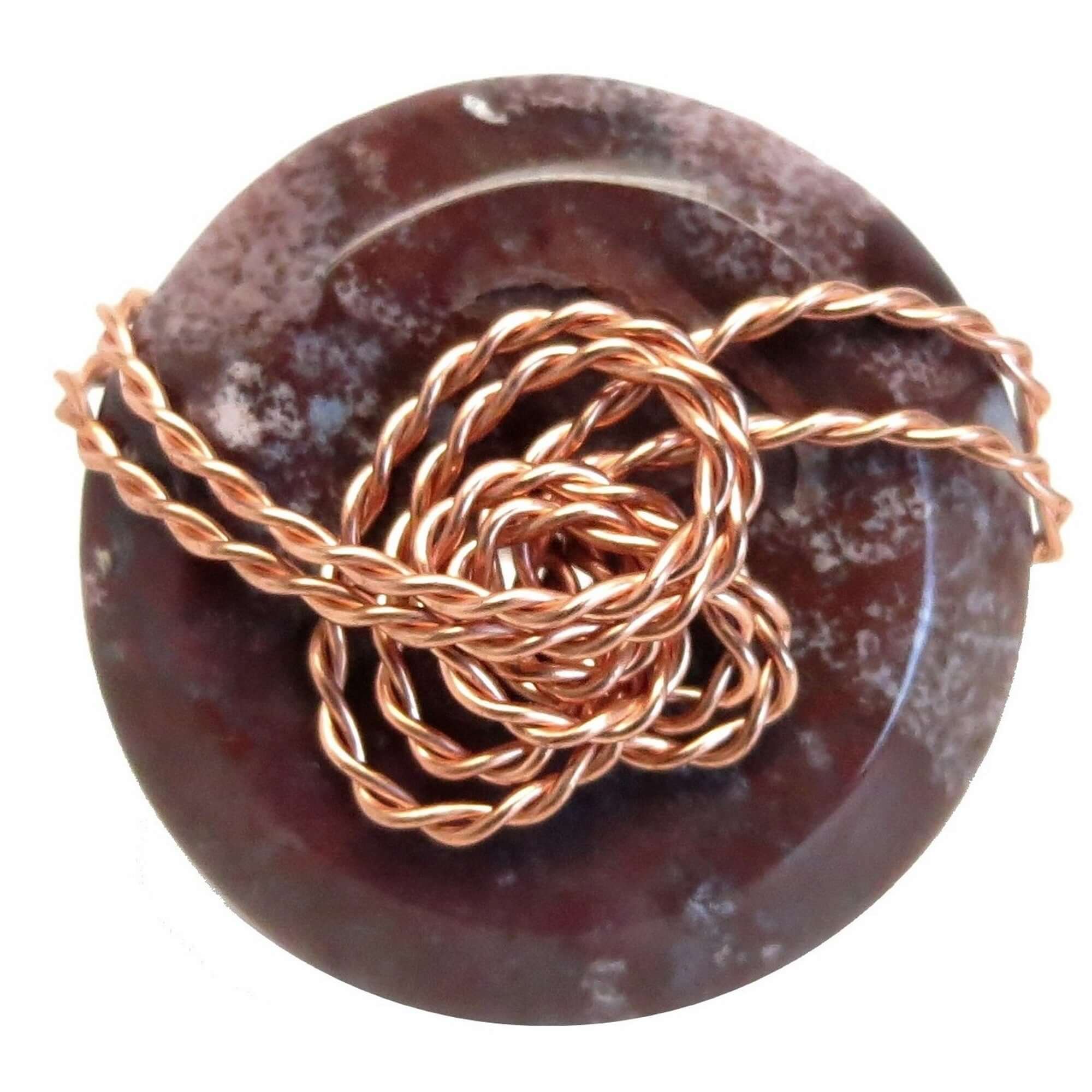 Purple Jasper Ring Rope and Chain Copper Size 4.75 with twisted copper wire design on round jasper stone