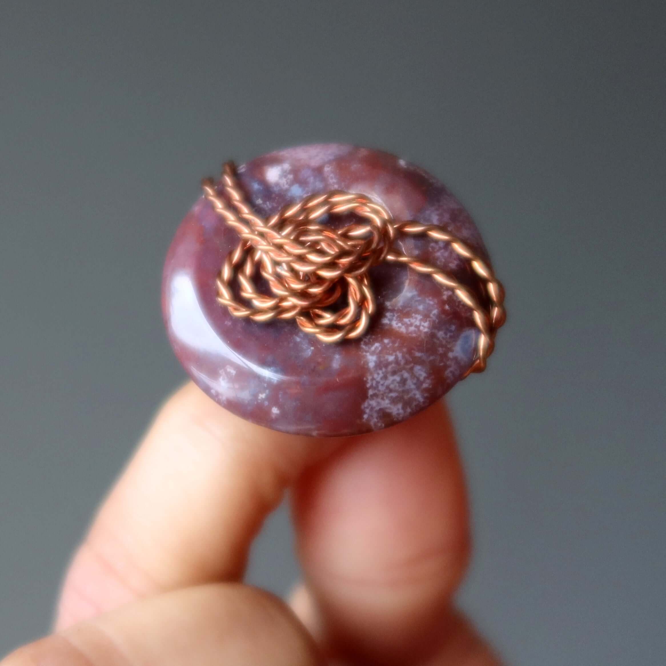 Purple Jasper Ring Rope and Chain Copper Size 4.75 with round stone and woven copper wire detail