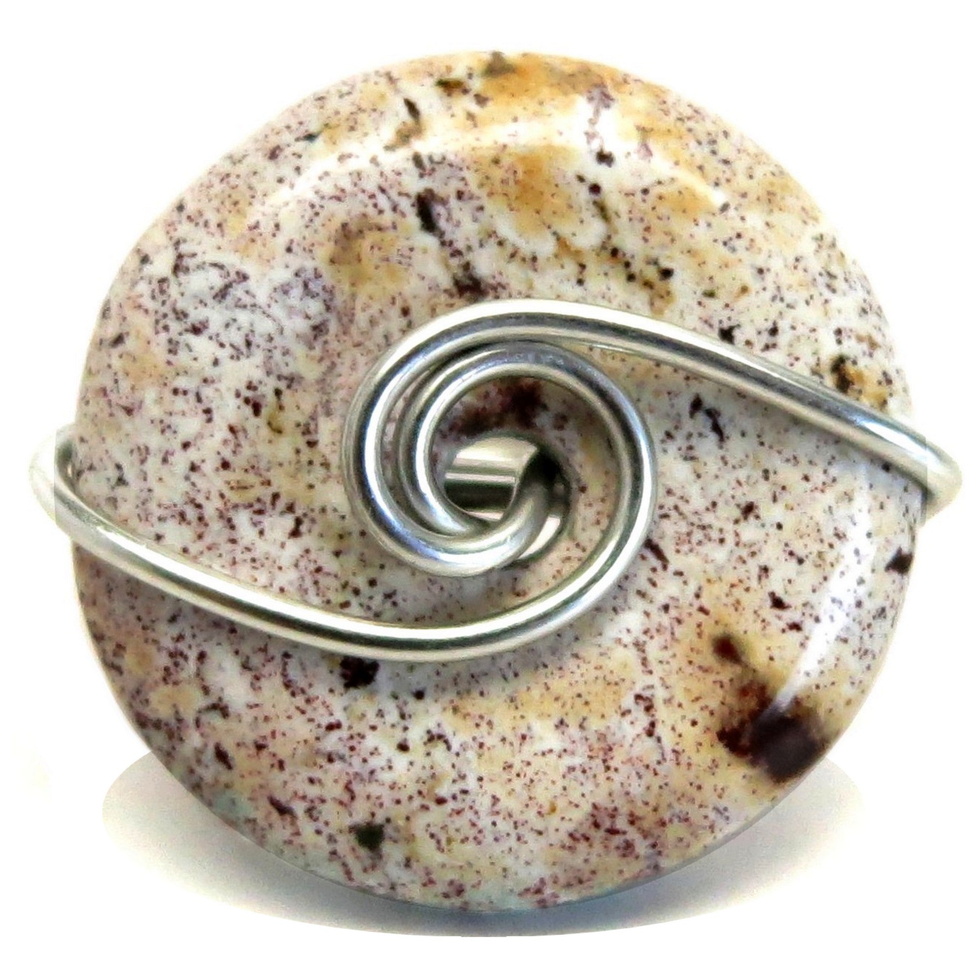 Bague Jaspe Violet Forme Donut Tachetée Argent Taille 4.0
