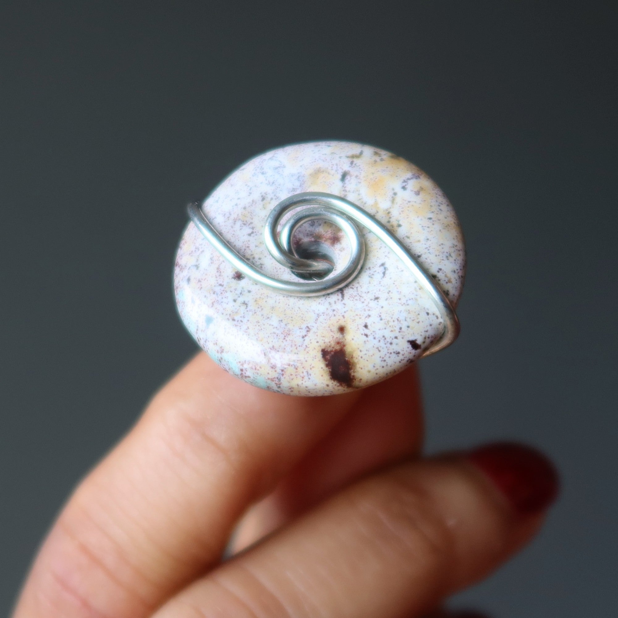 Bague Jaspe Violet Forme Donut Tachetée Argent Taille 4.0