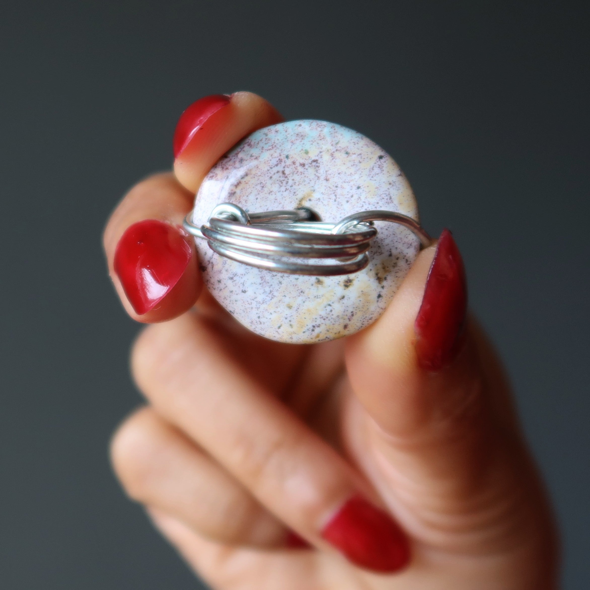 Bague Jaspe Violet Forme Donut Tachetée Argent Taille 4.0