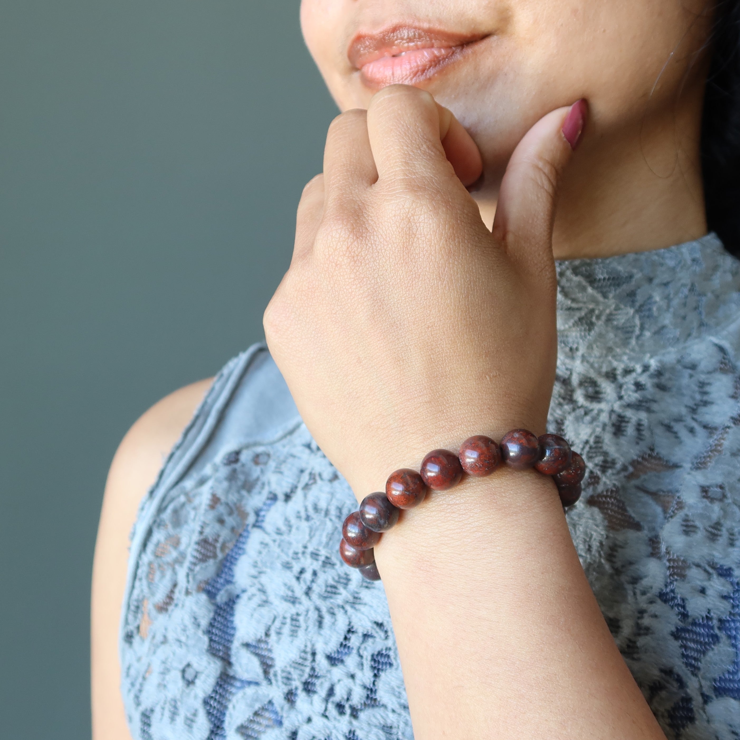 Bracelet en jaspe coquelicot et hématite rouge
