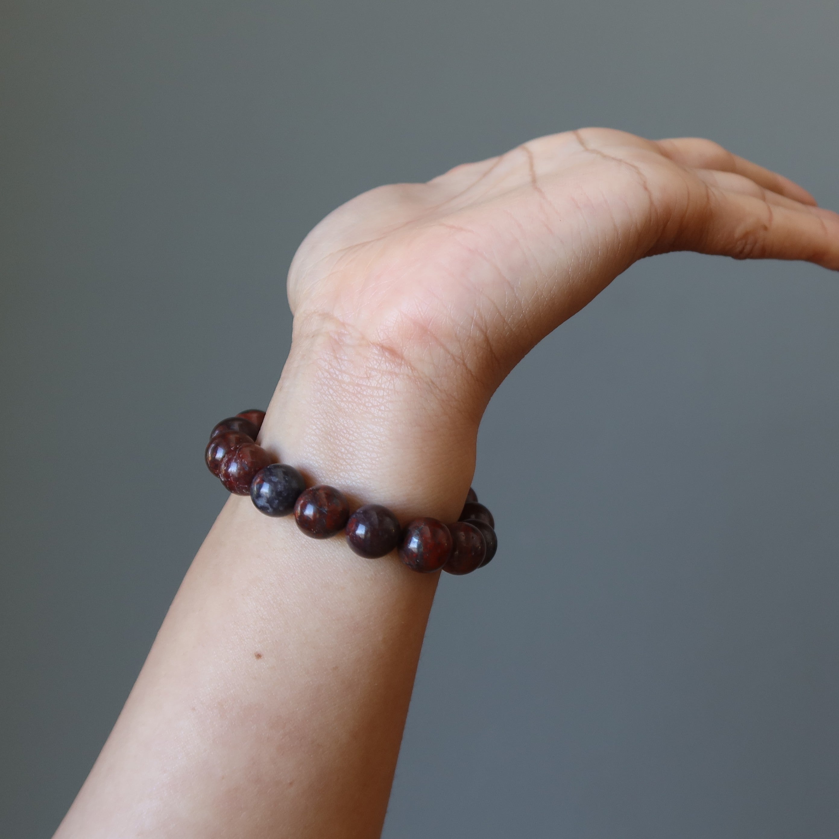 Bracelet en jaspe coquelicot et hématite rouge