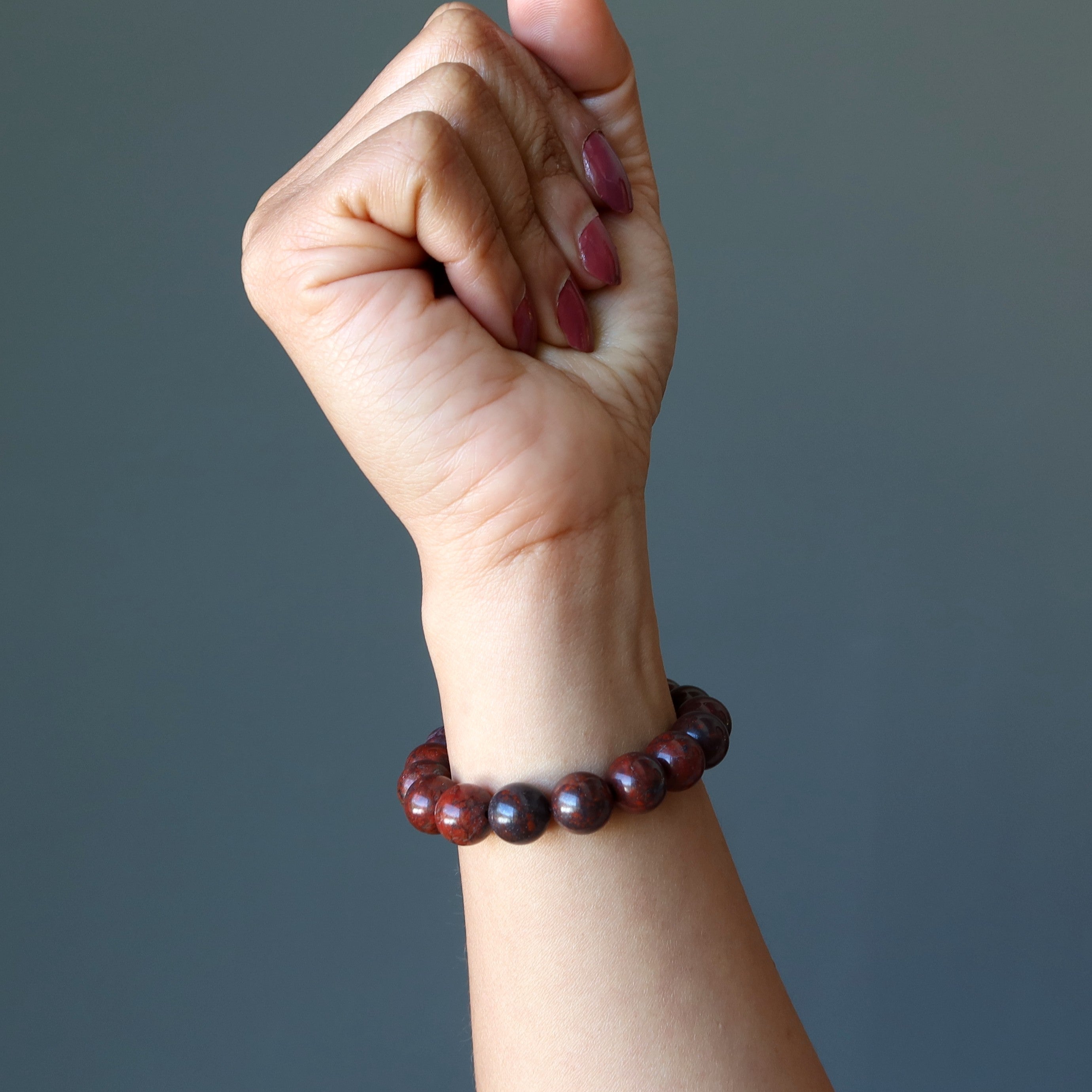 Bracelet en jaspe coquelicot et hématite rouge