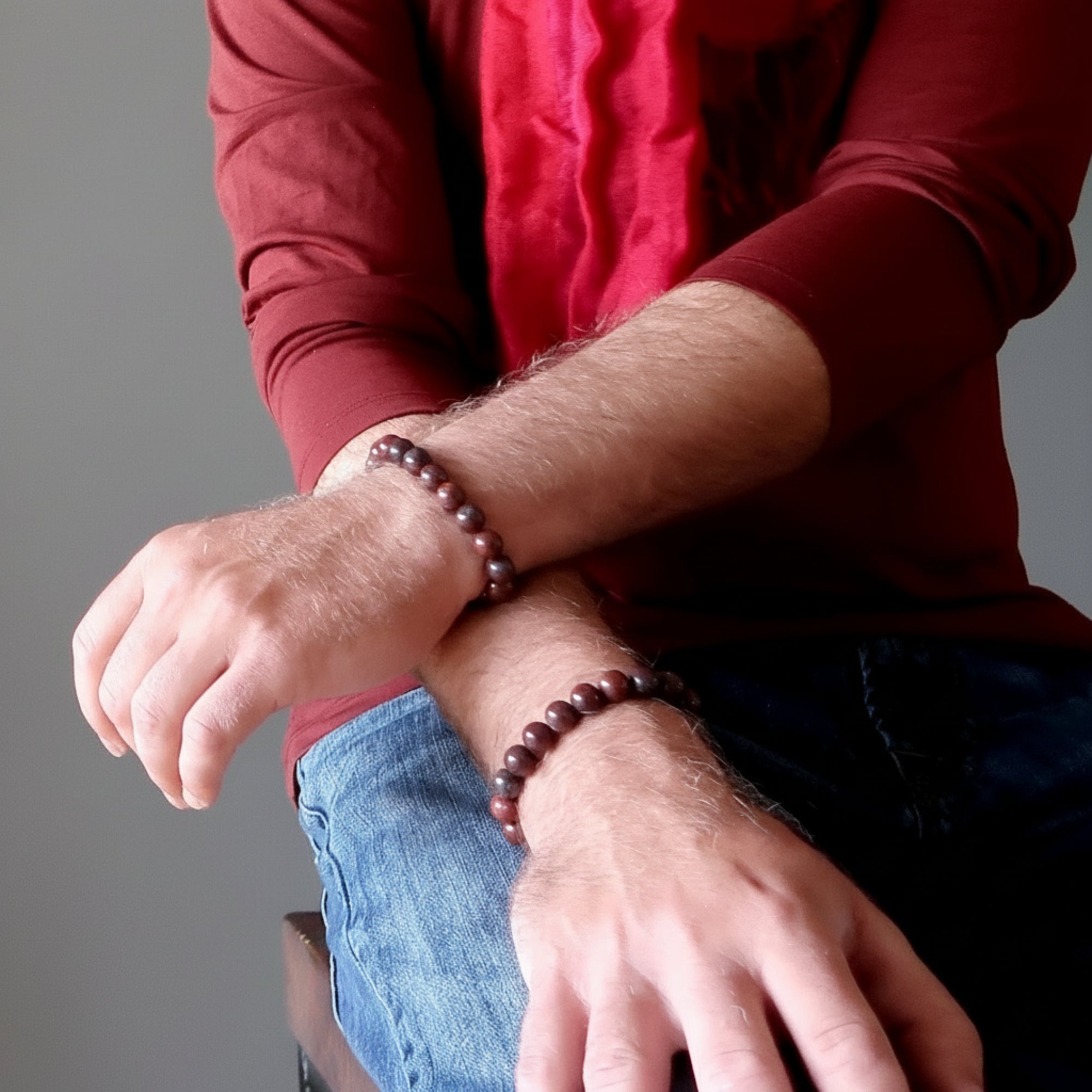 Bracelet en jaspe coquelicot et hématite rouge