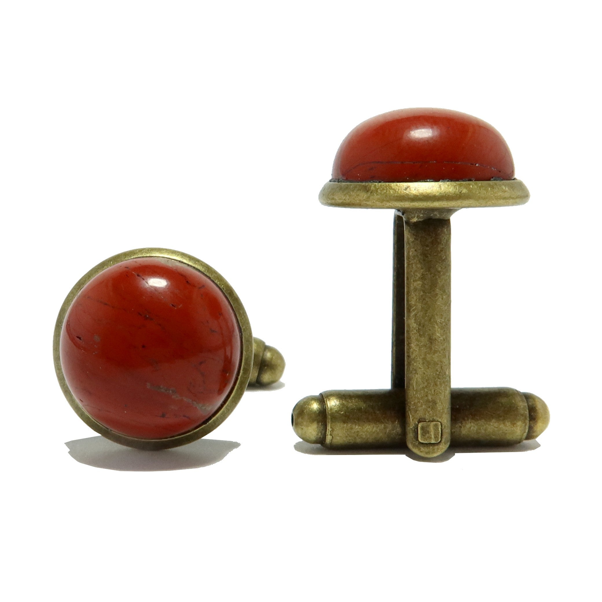 Boutons de manchette en jaspe rouge Pierre énergisante Bronze vieilli