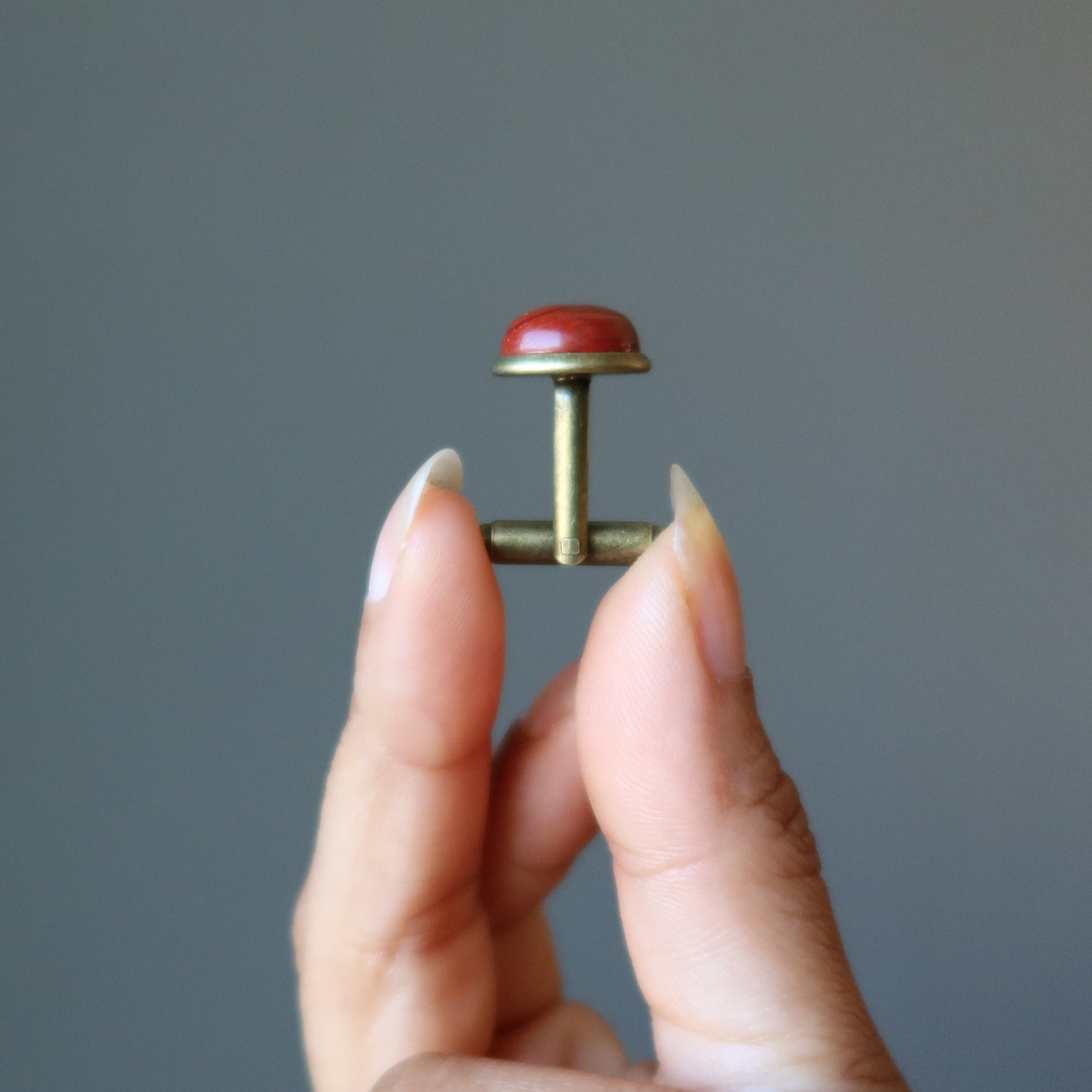 Boutons de manchette en jaspe rouge Pierre énergisante Bronze vieilli