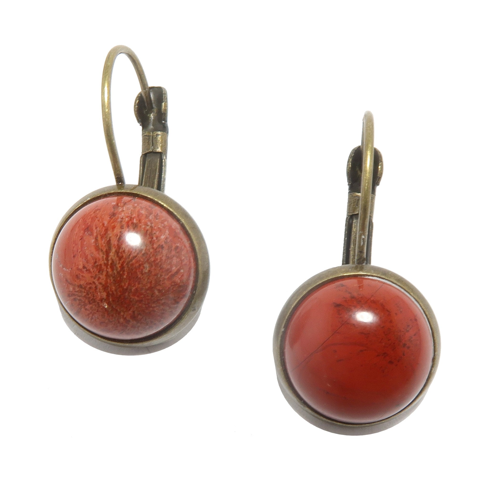 Roter Jaspis-Ohrringe Wurzelchakra-Steine Antikbronze