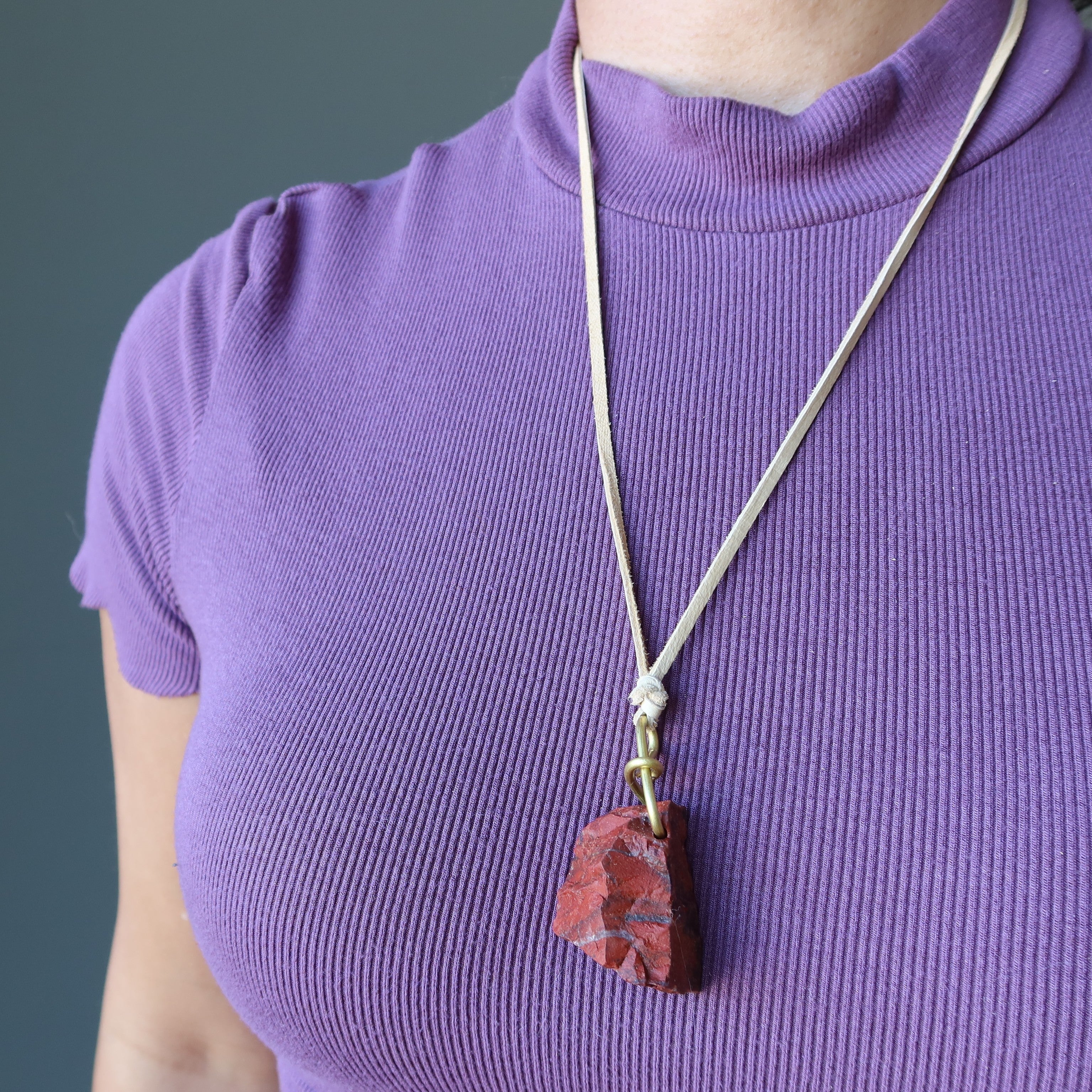 Red Jasper Necklace Caveman Fire Stone Leather