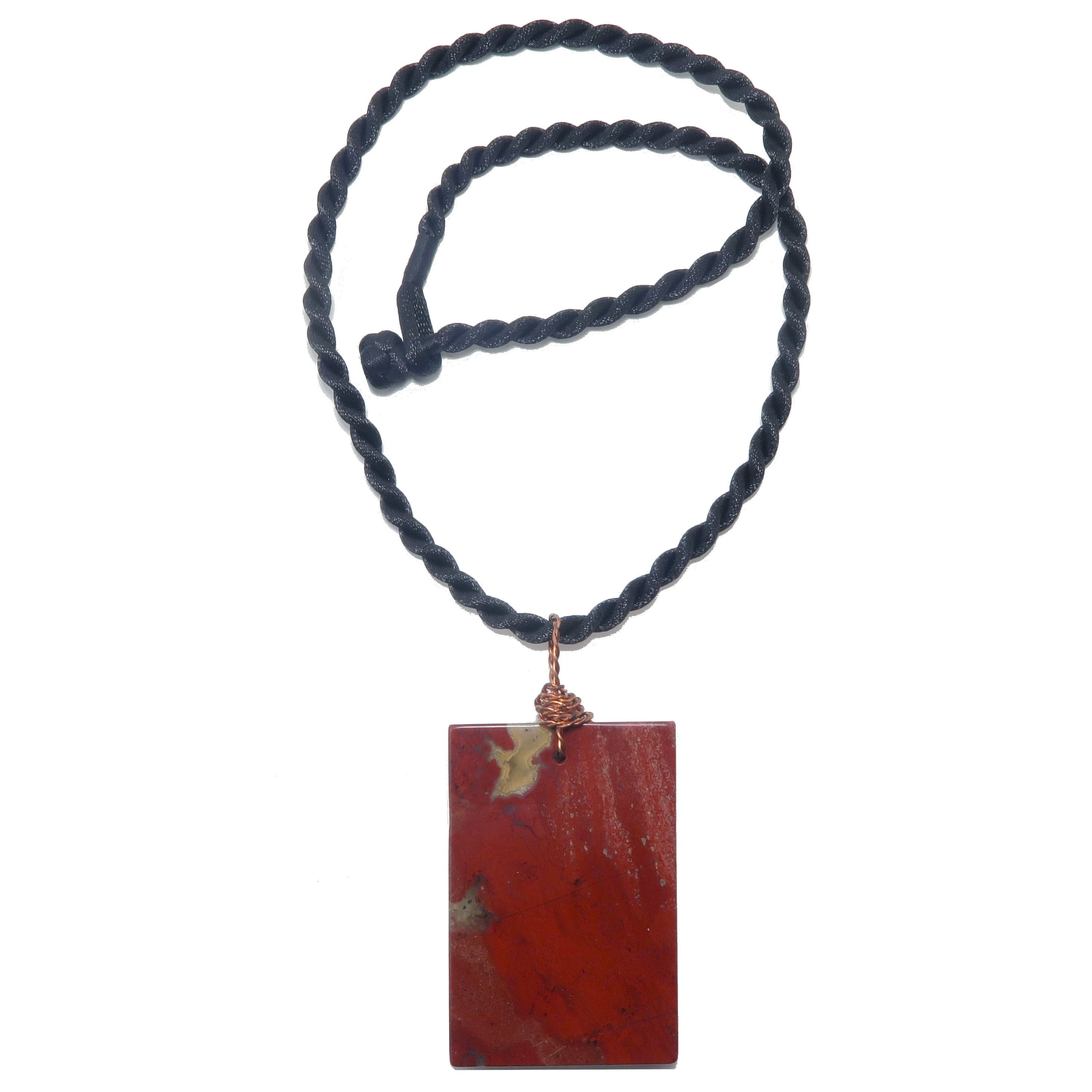 Collier en Jaspe Rouge, grande énergie, rectangulaire, en cuivre avec pierre précieuse