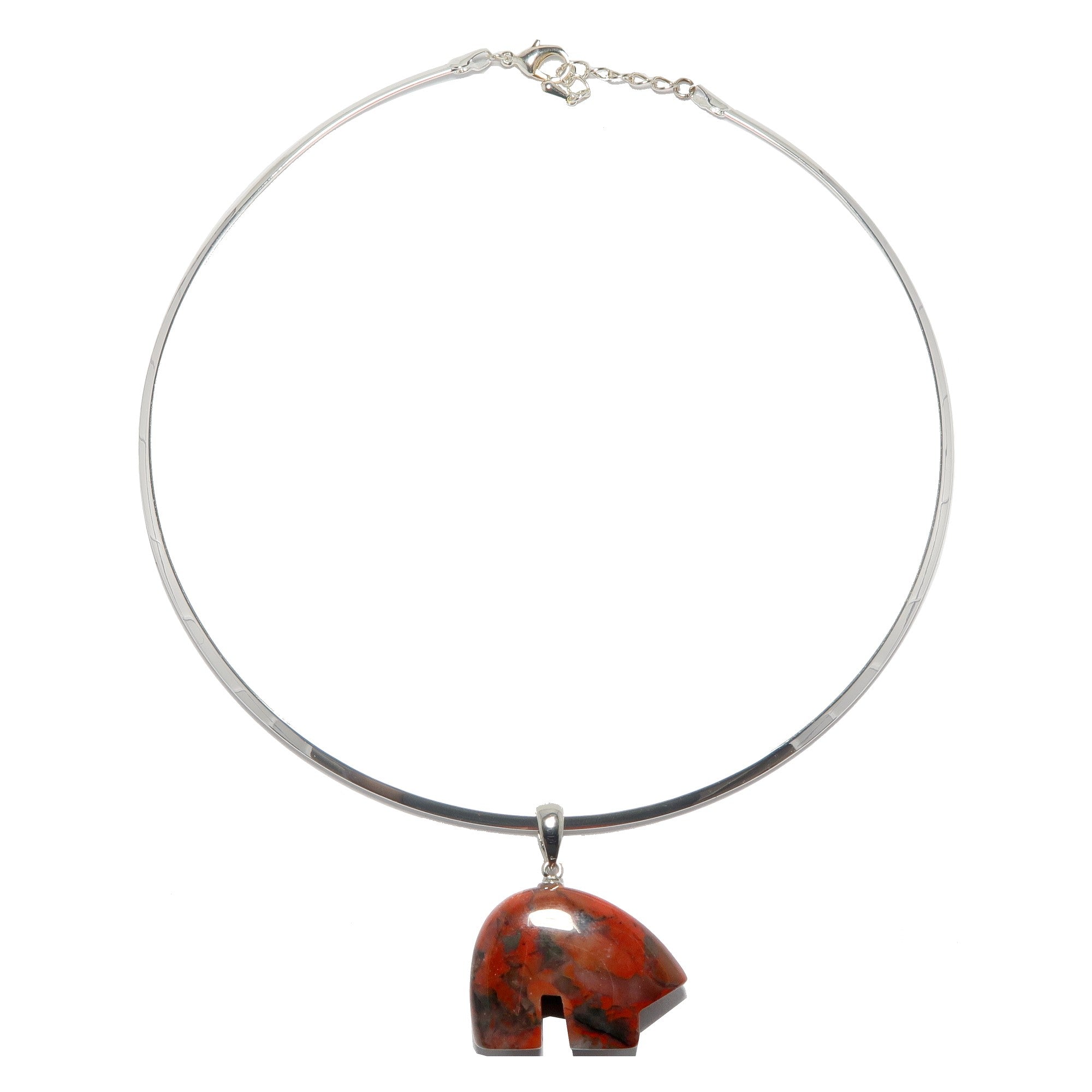 Roter Jaspis Halskette Schutzbär Silber Choker