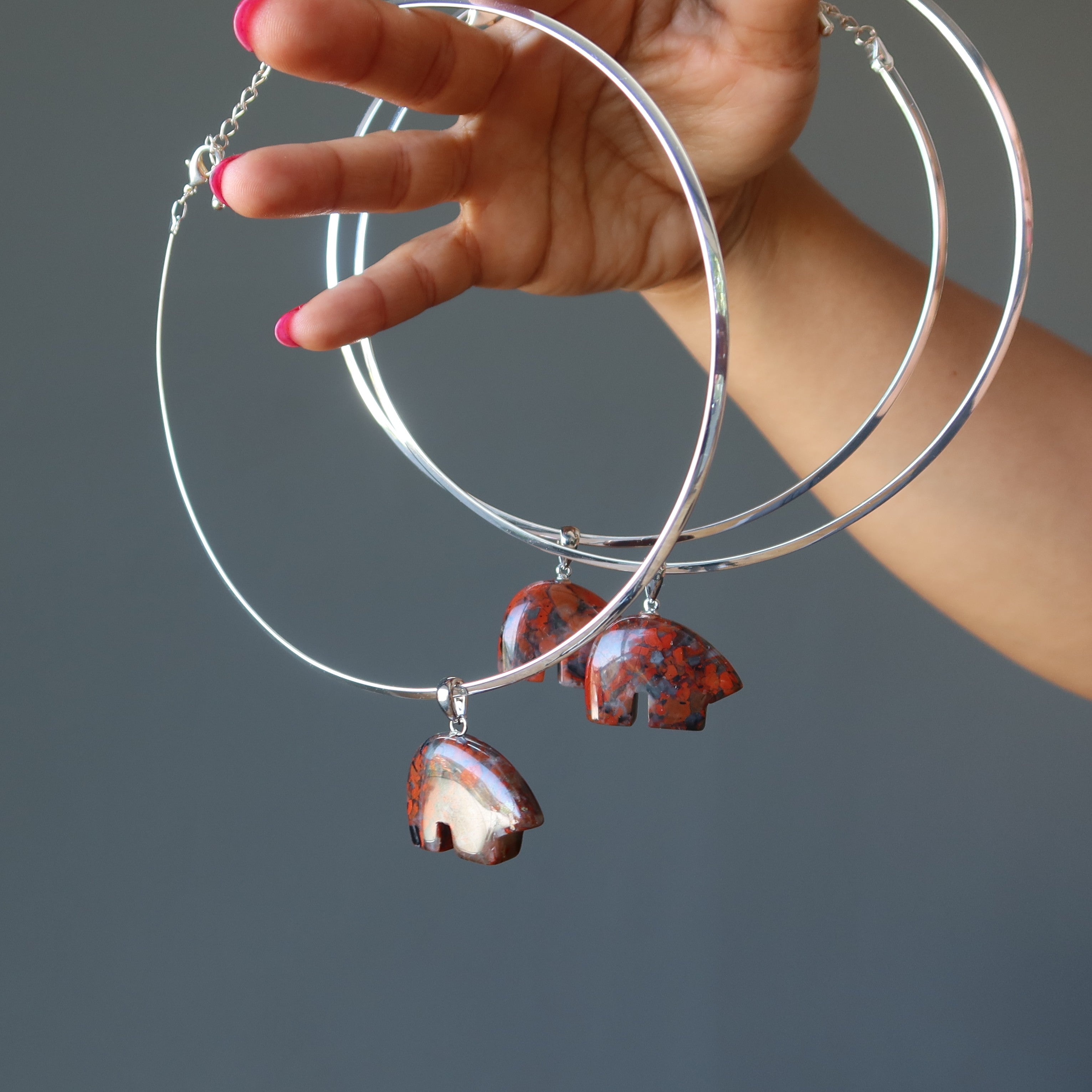 Roter Jaspis Halskette Schutzbär Silber Choker