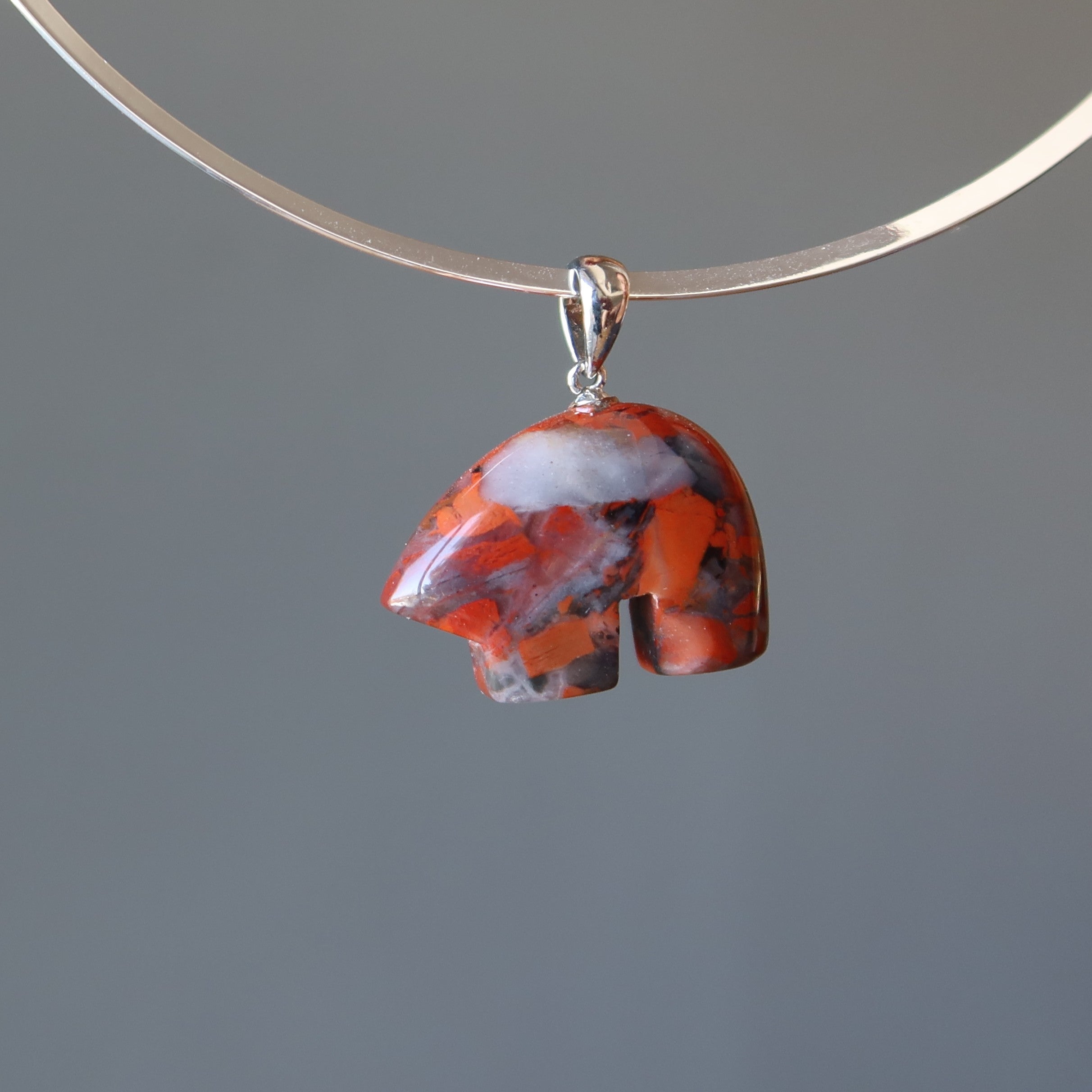 Roter Jaspis Halskette Schutzbär Silber Choker