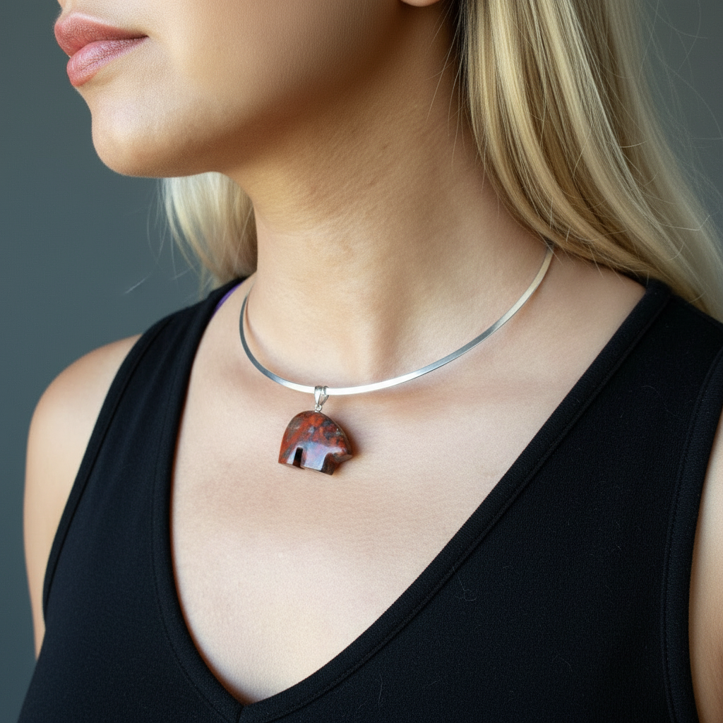 Roter Jaspis Halskette Schutzbär Silber Choker