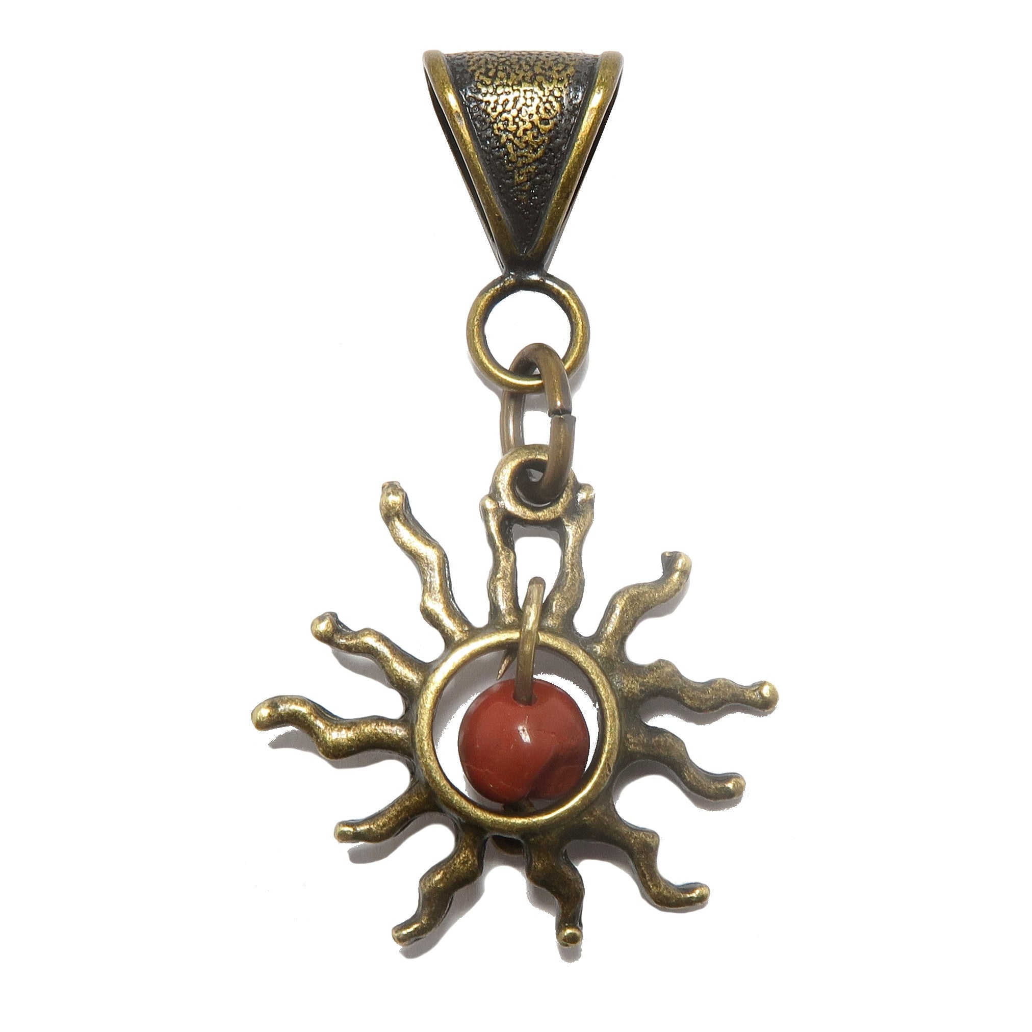 Red Jasper Pendant Flaming Sun Gem Brass