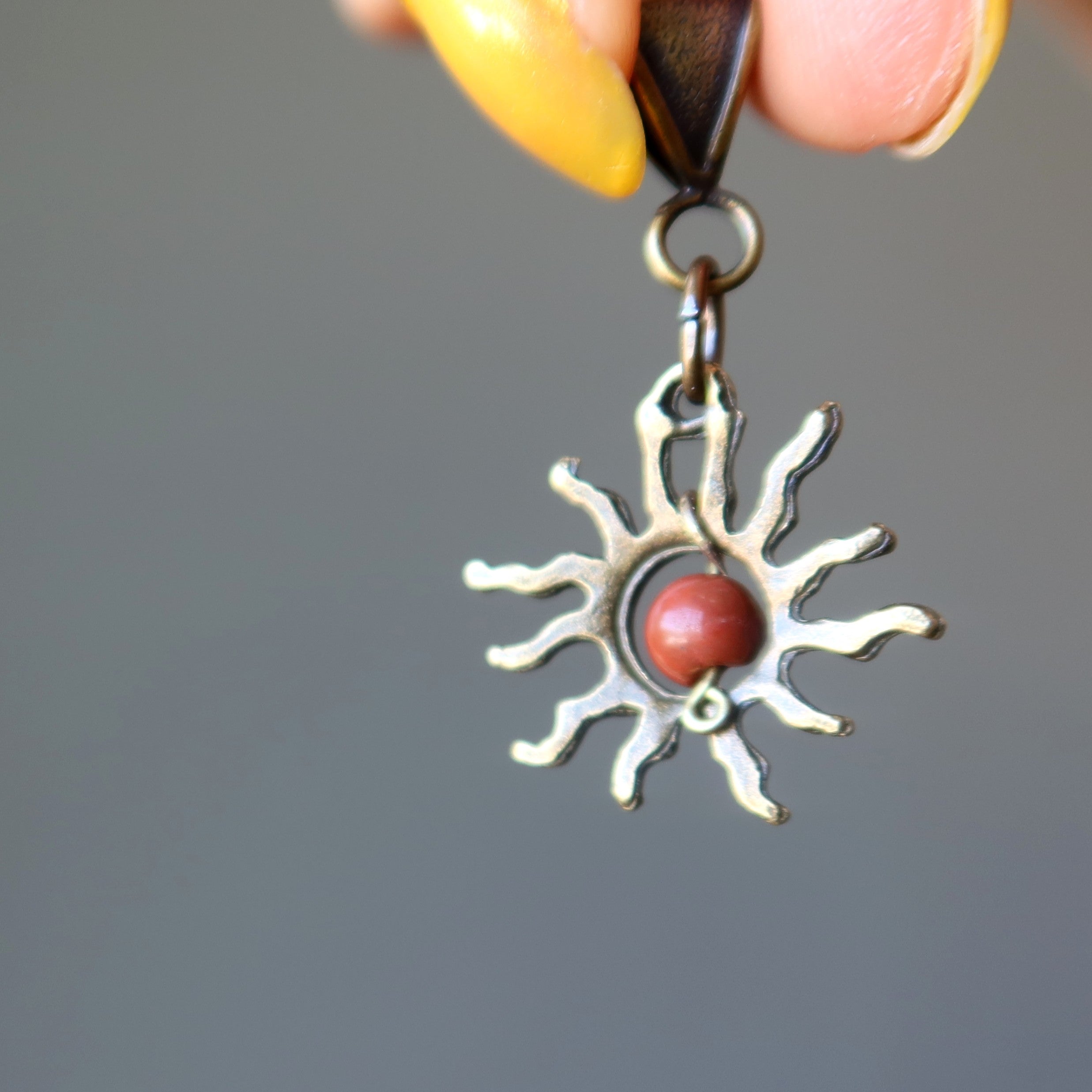 Red Jasper Pendant Flaming Sun Gem Brass