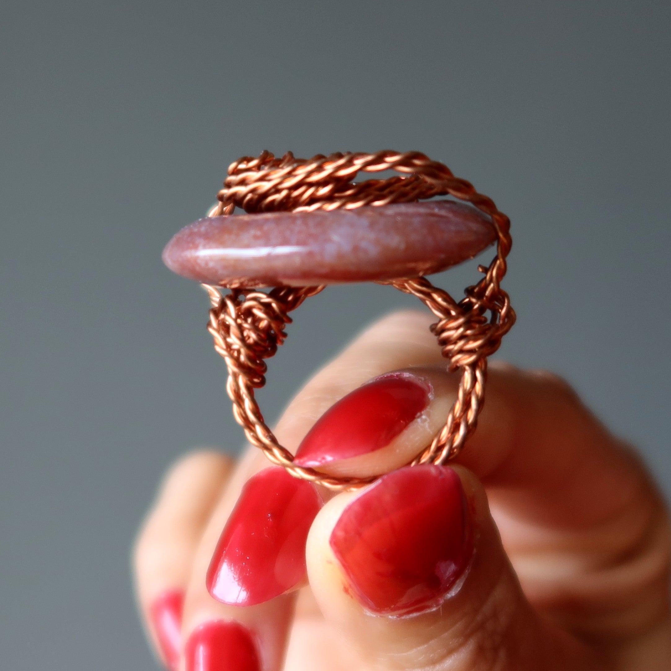 Roter Jaspis Ring Steampunk-Twist Kupfer Größe 7,5