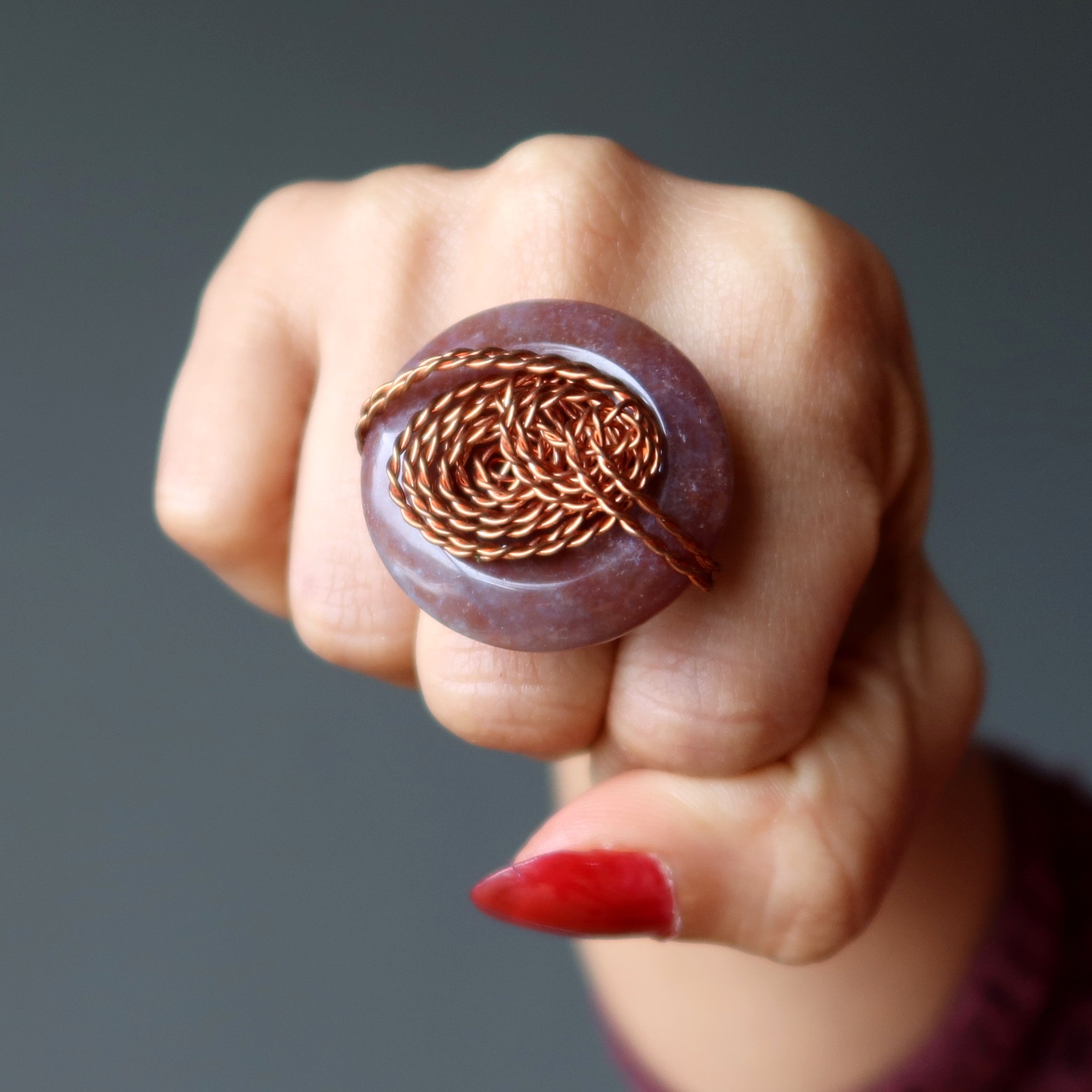 Roter Jaspis Ring Steampunk-Twist Kupfer Größe 7,5