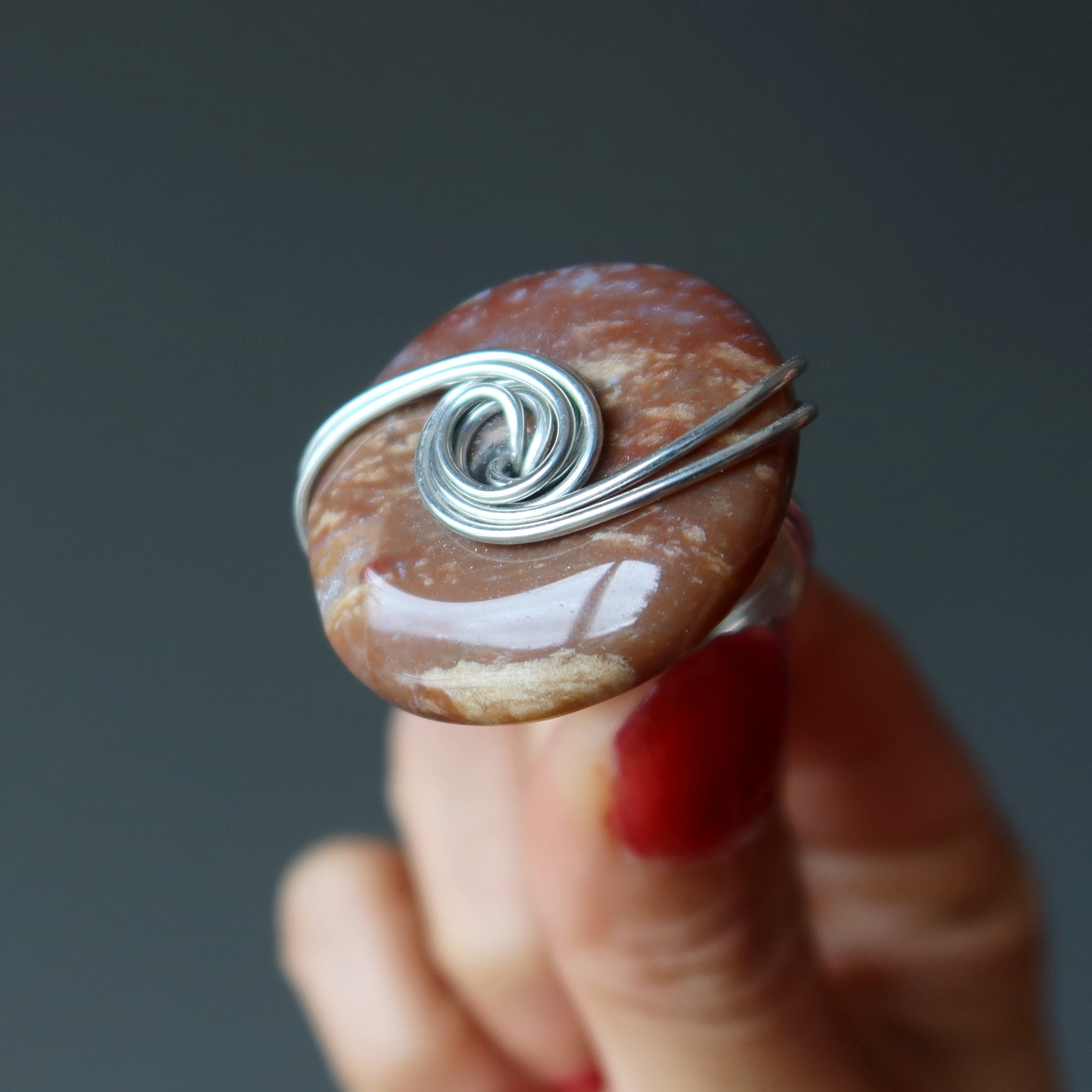 Red Jasper Ring Martian Sky Stone Silver Wrap Size 6.25