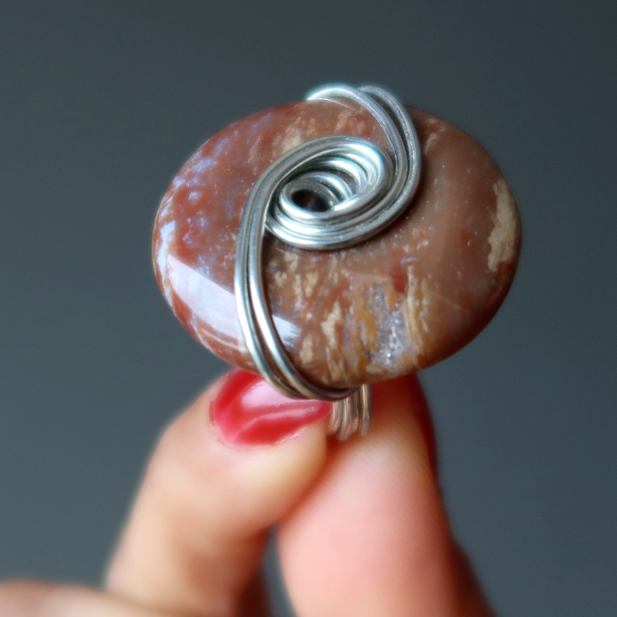 Red Jasper Ring Martian Sky Stone Silver Wrap Size 6.25