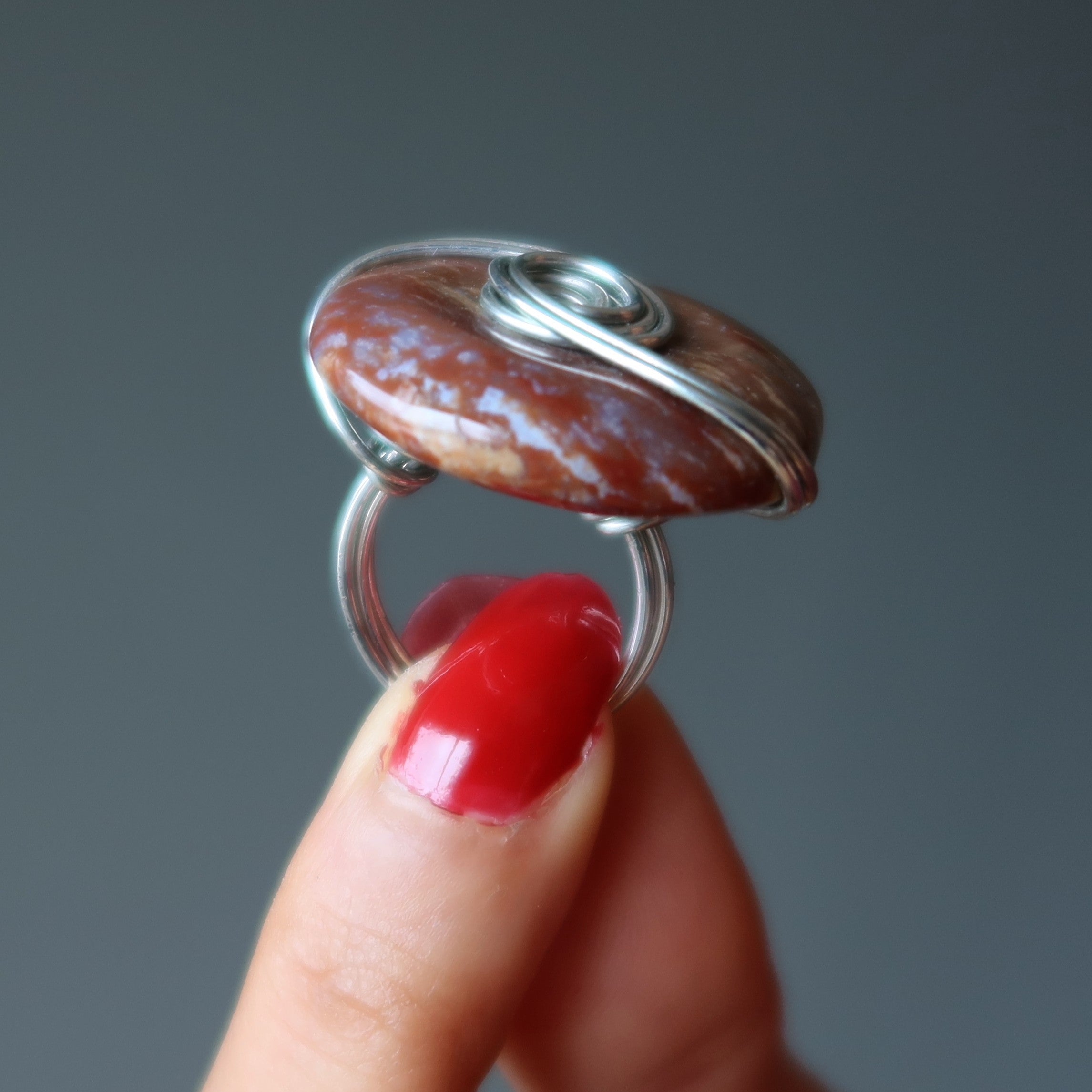 Red Jasper Ring Martian Sky Stone Silver Wrap Size 6.25