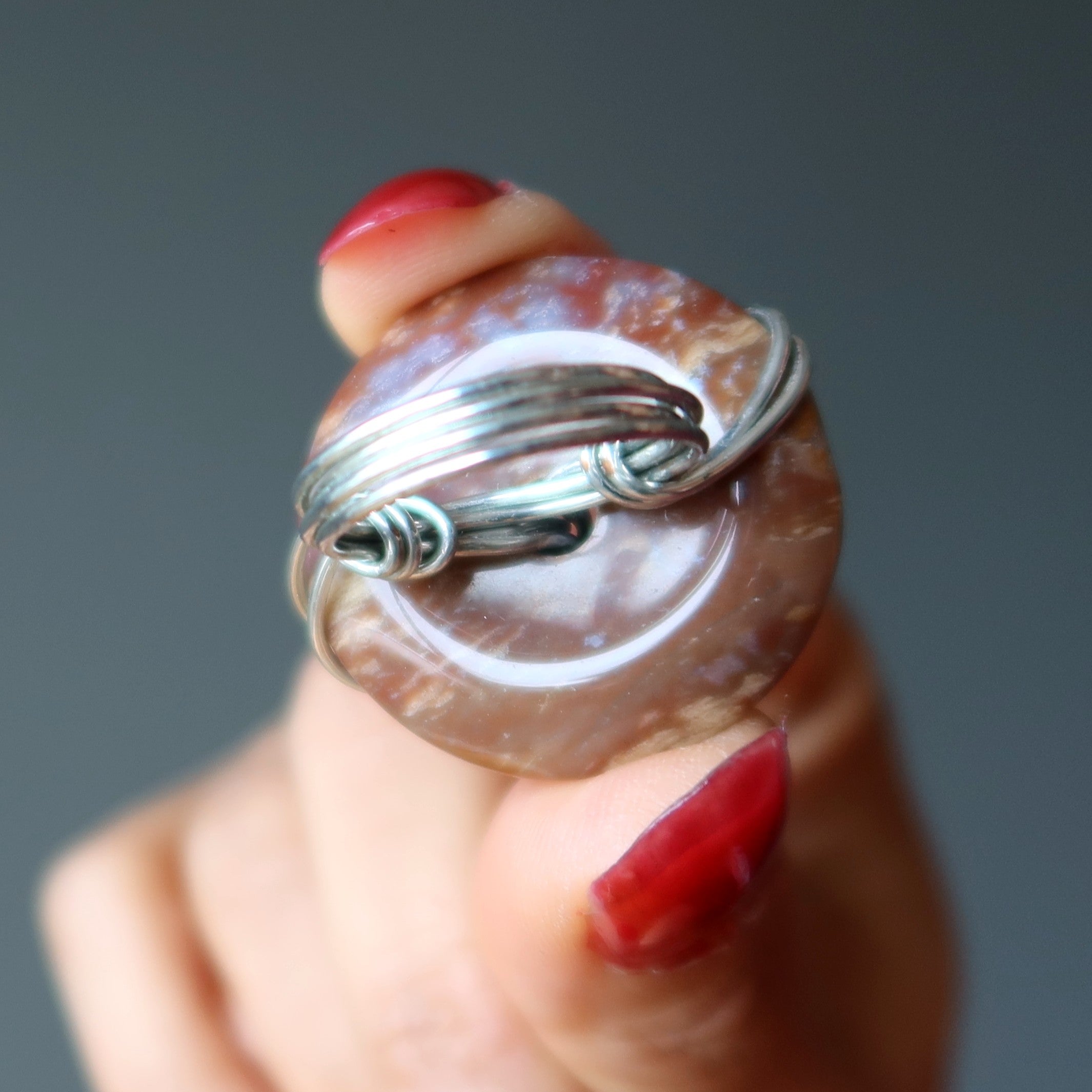 Red Jasper Ring Martian Sky Stone Silver Wrap Size 6.25
