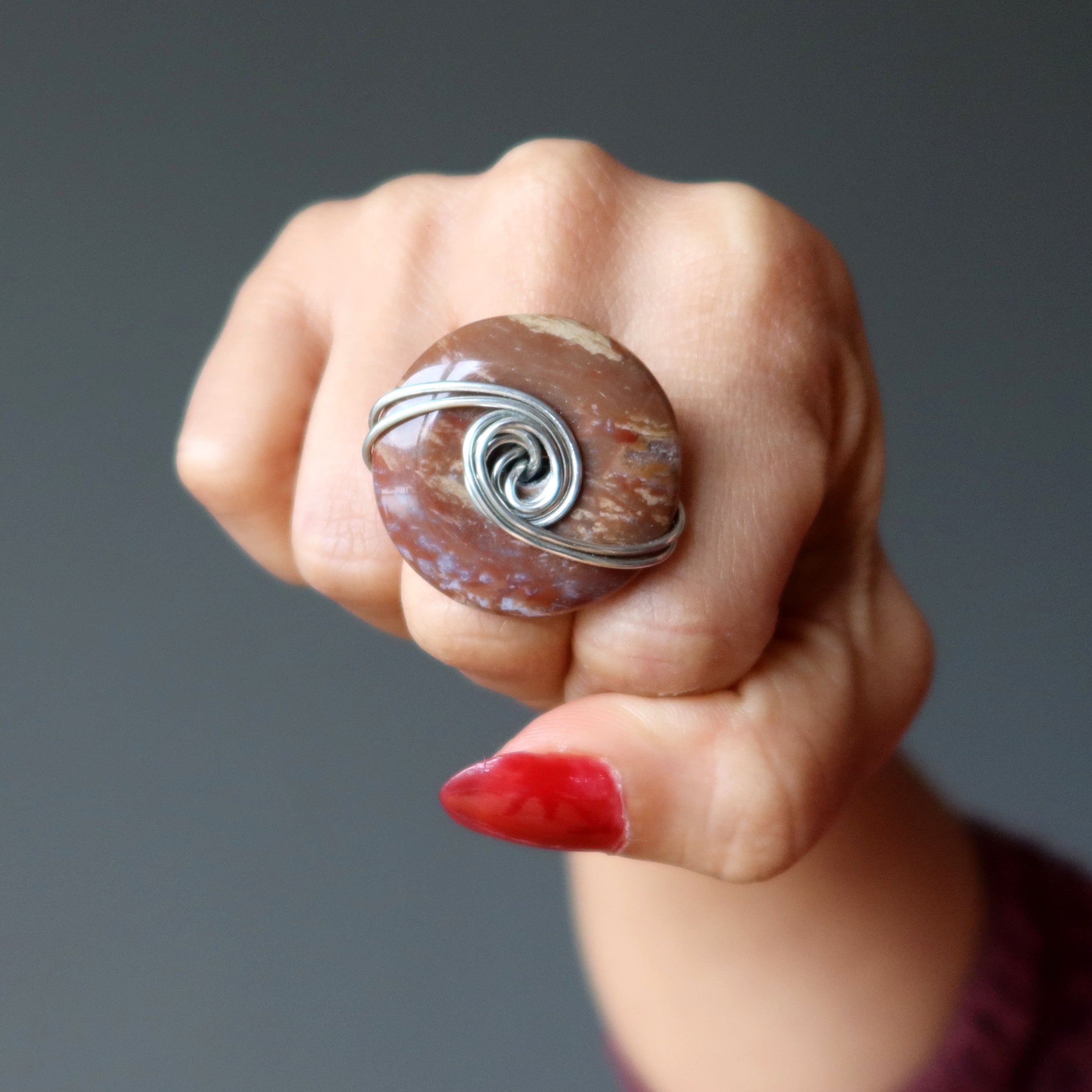 Red Jasper Ring Martian Sky Stone Silver Wrap Size 6.25