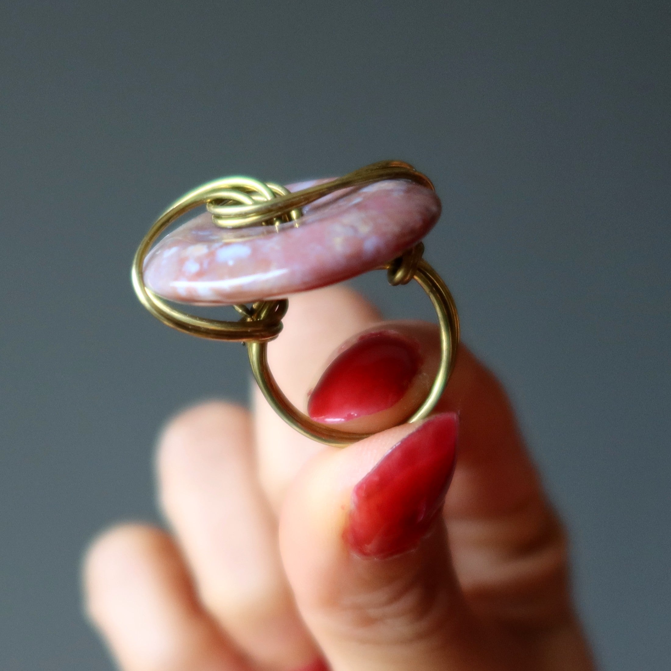 Red Jasper Ring Rounded Grounded Gold Size 6.0