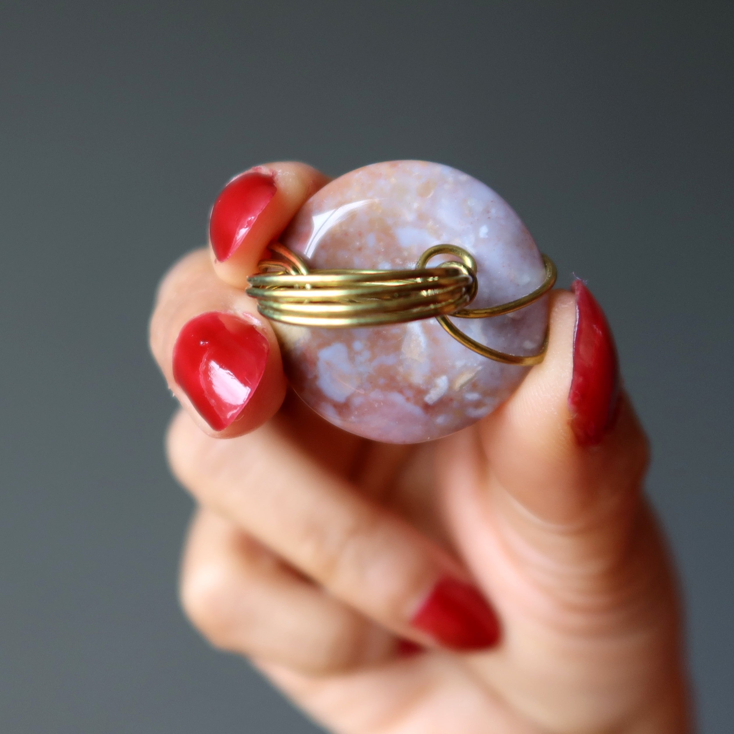 Red Jasper Ring Rounded Grounded Gold Size 6.0