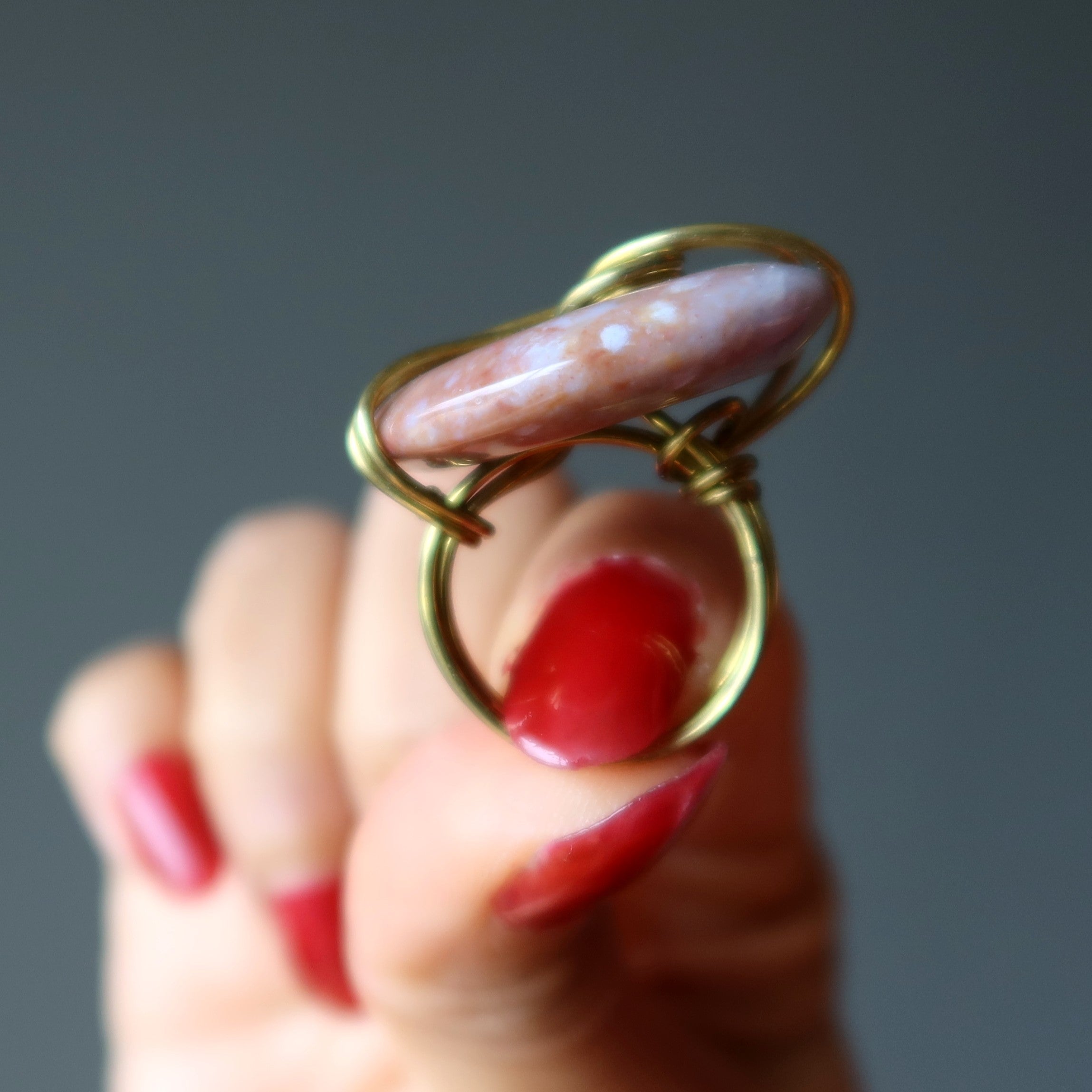 Red Jasper Ring Rounded Grounded Gold Size 6.0