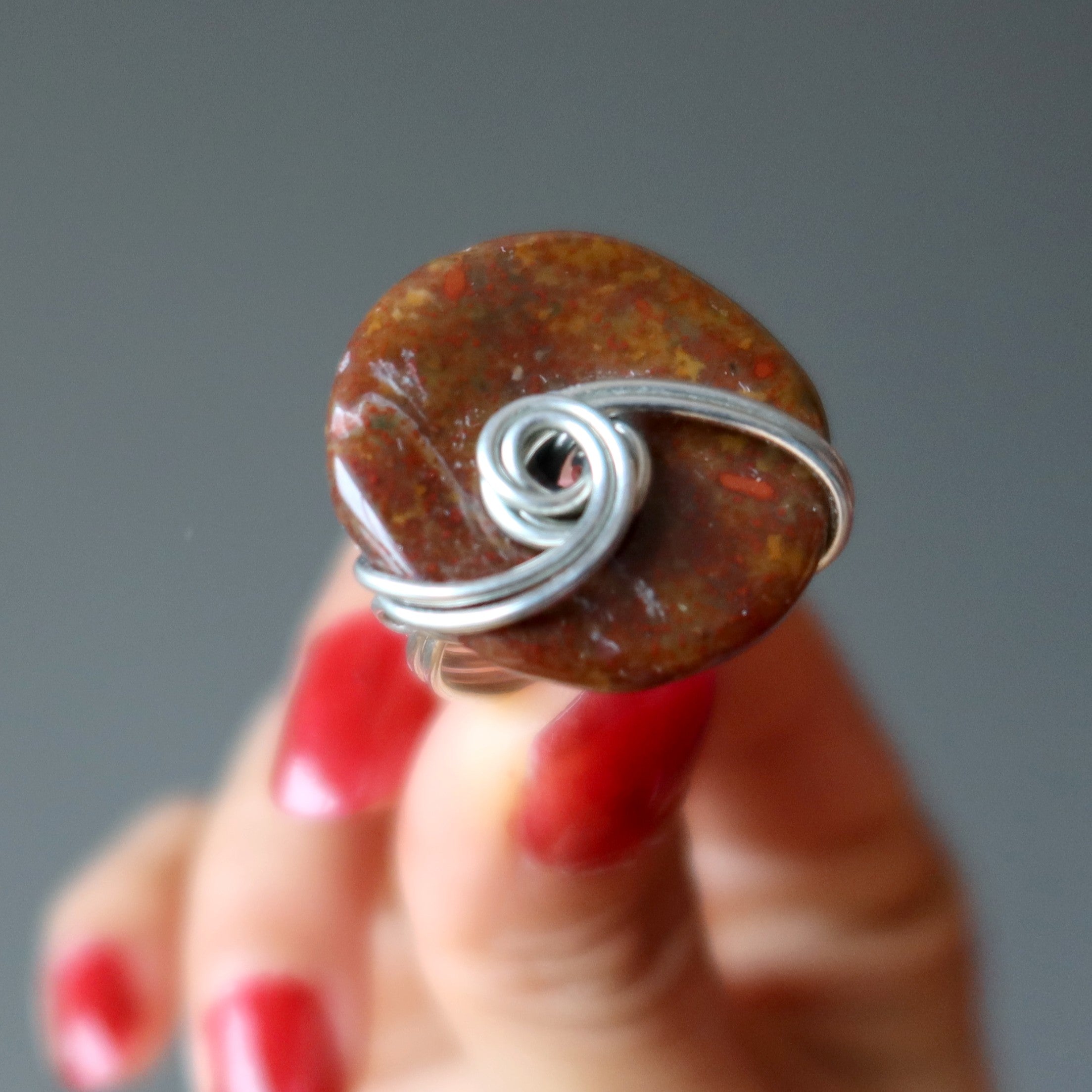 Red Jasper Ring Embrace Yourself Silver Size 4.25