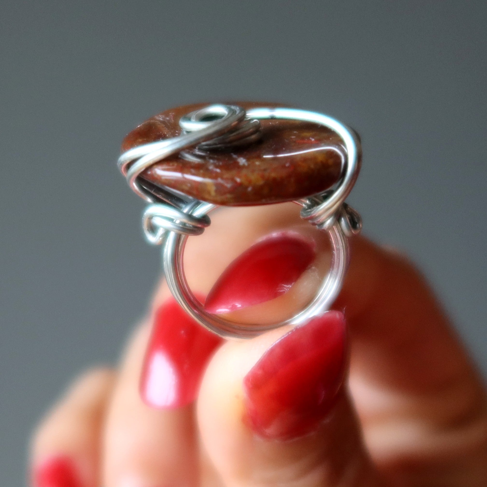Red Jasper Ring Embrace Yourself Silver Size 4.25