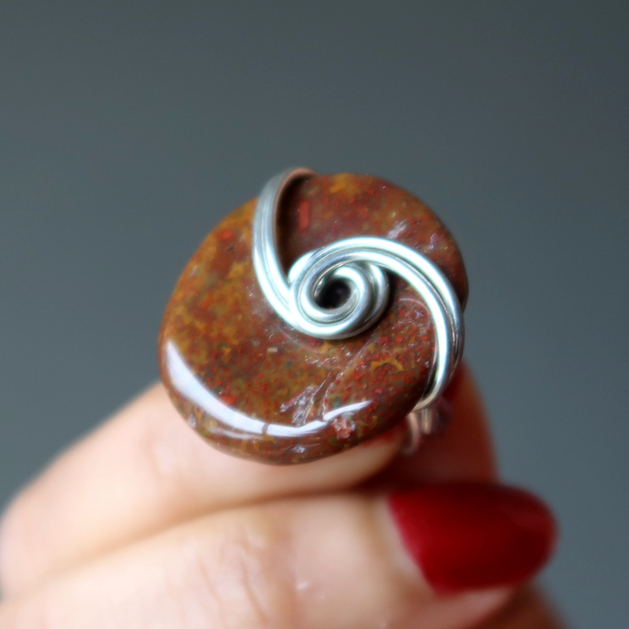 Red Jasper Ring Embrace Yourself Silver Size 4.25