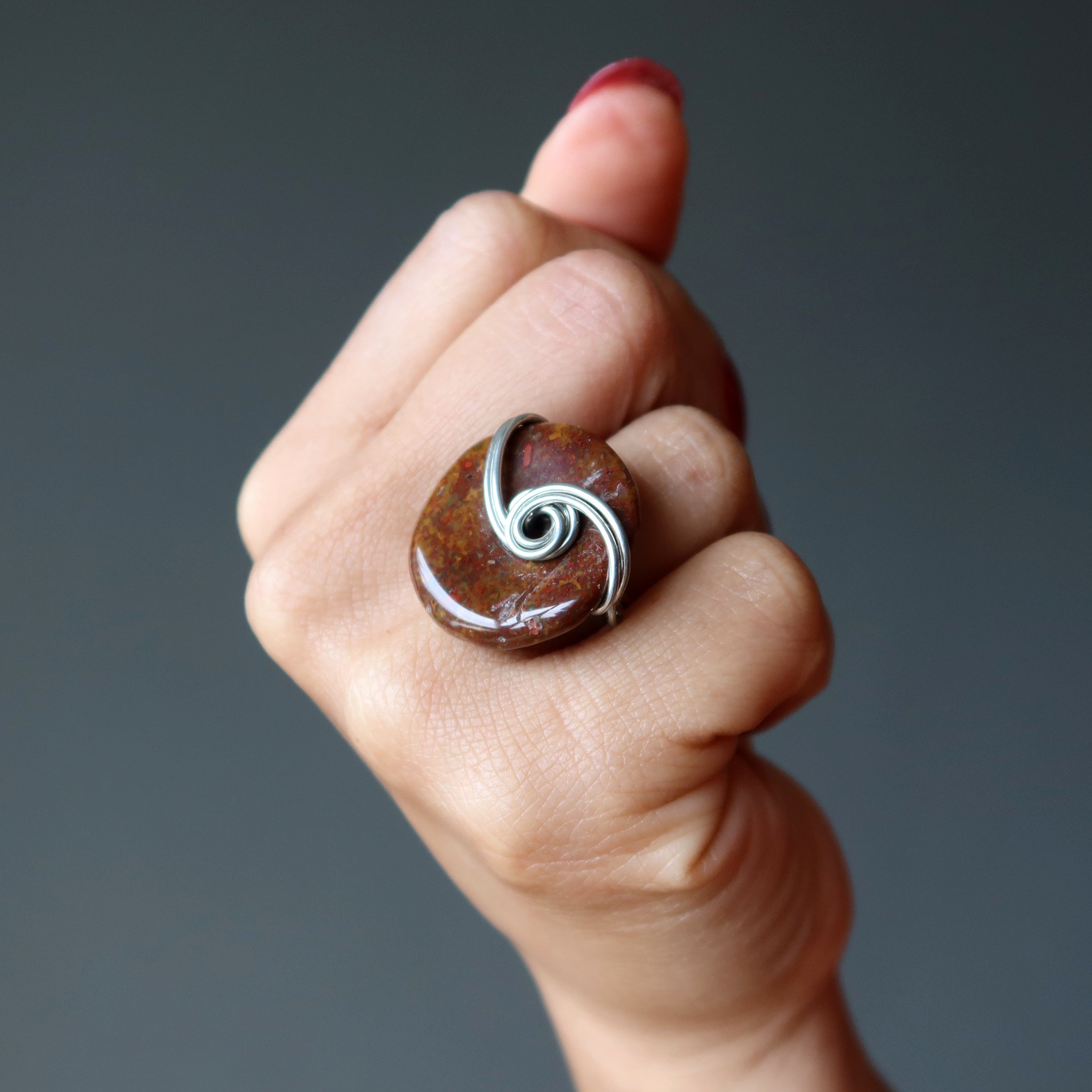 Red Jasper Ring Embrace Yourself Silver Size 4.25