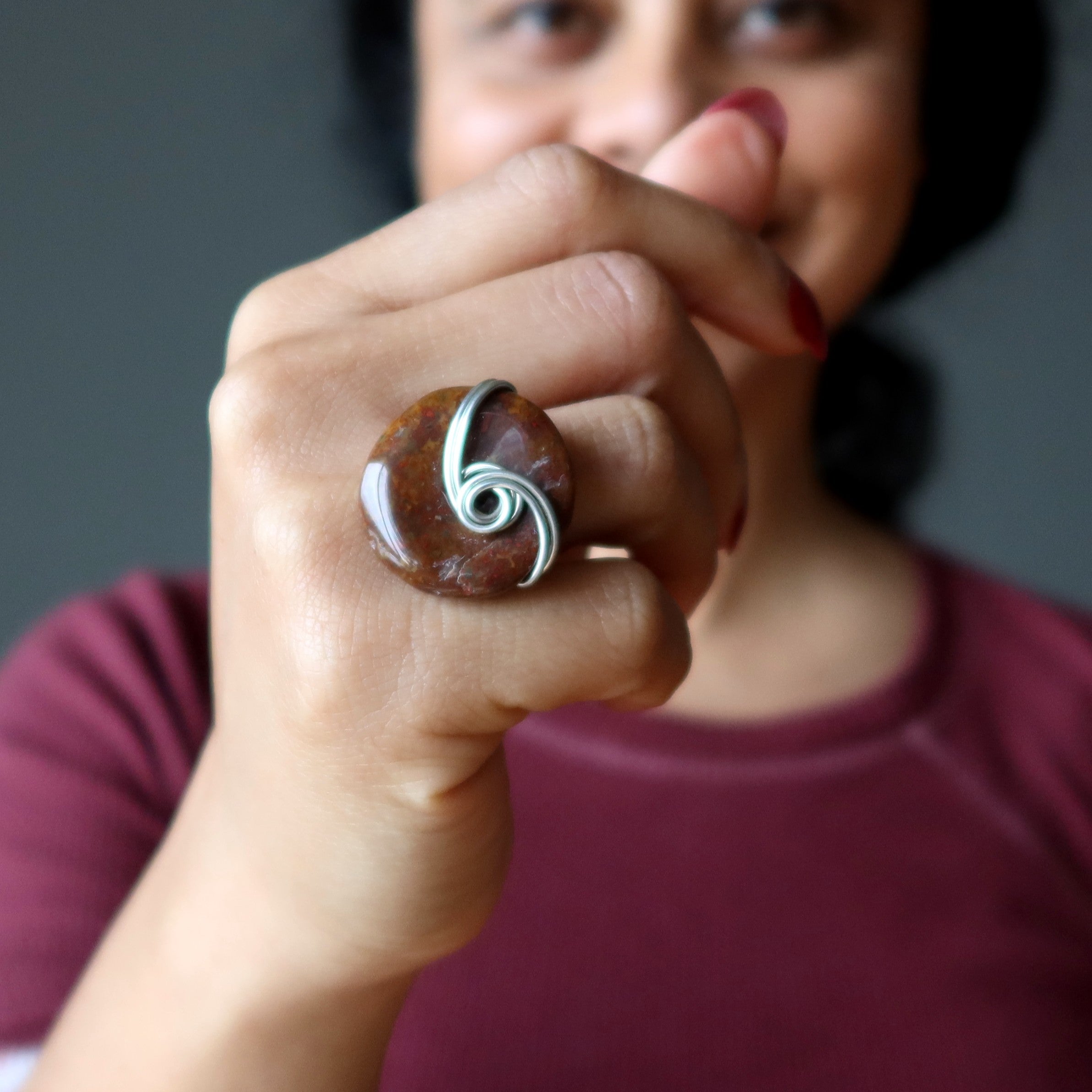 Red Jasper Ring Embrace Yourself Silver Size 4.25